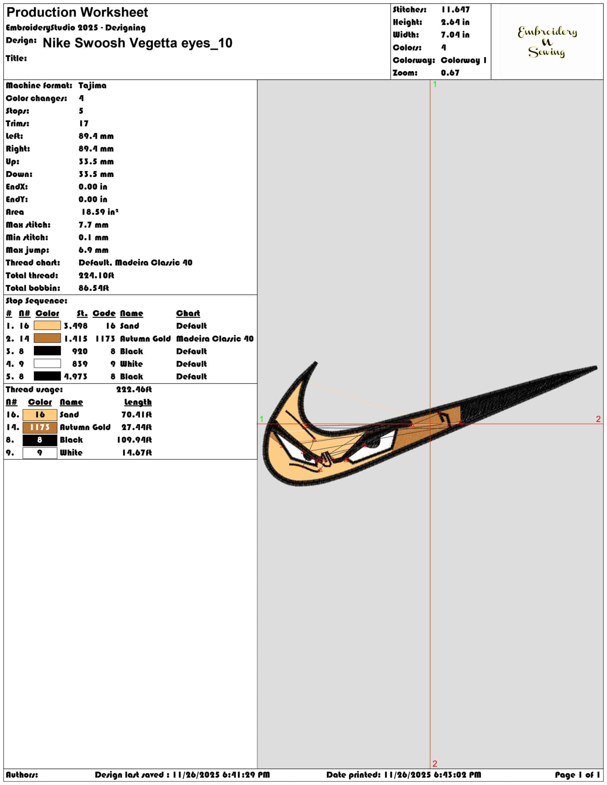 Nike Swoosh Vegetta eyes- Elegant embroidery design file - instant download — view 3