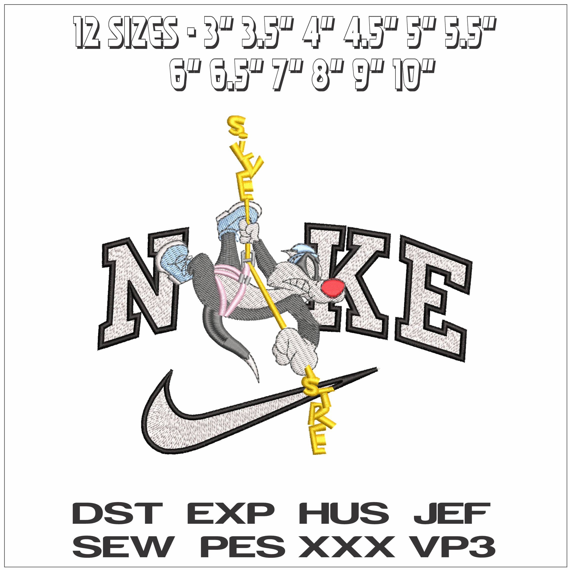 Nike Sylvester Pussy Cat on Rope- Elegant embroidery design file - instant download — view 2