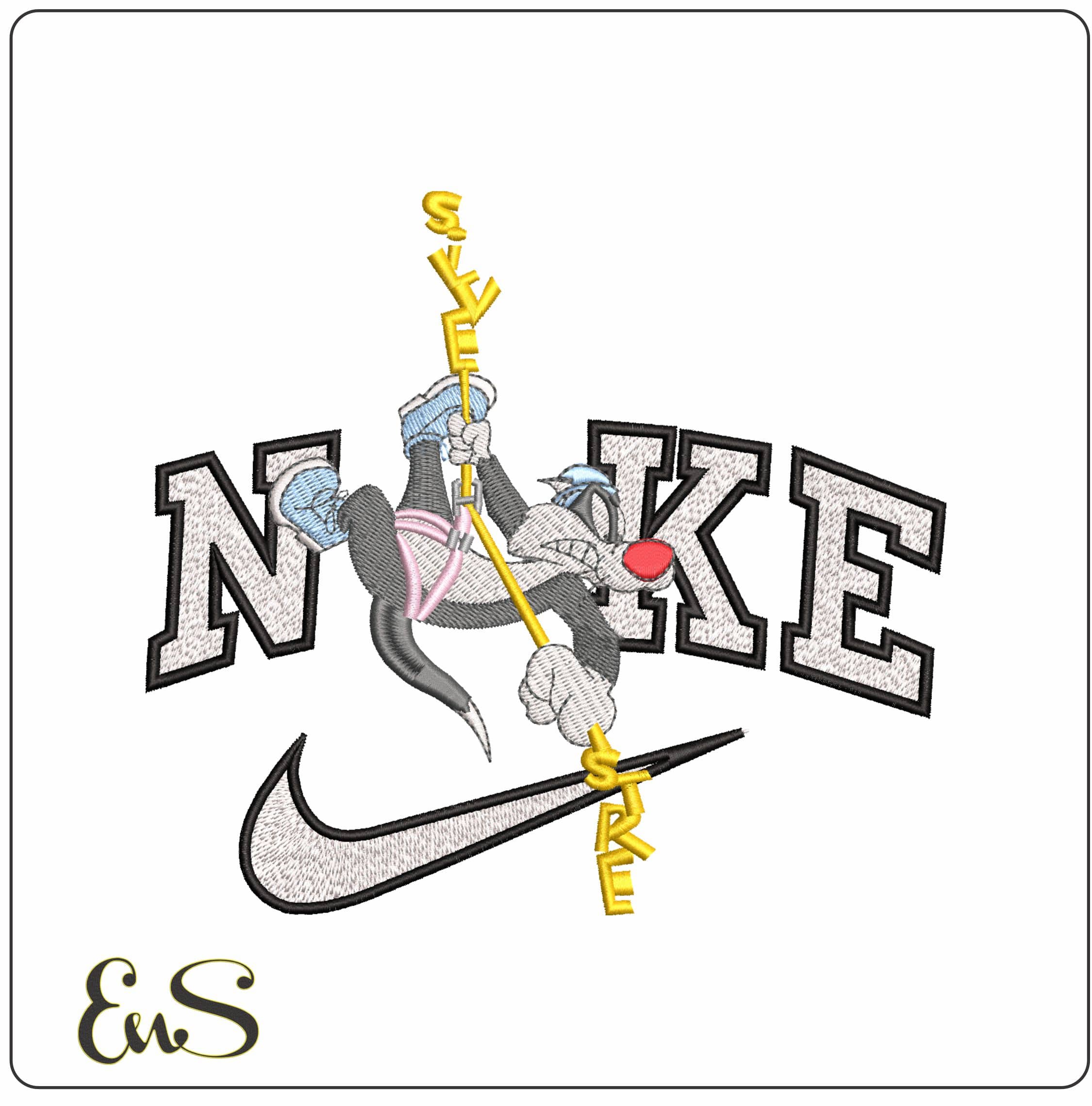 Nike Sylvester Pussy Cat on Rope- Elegant embroidery design file - instant download