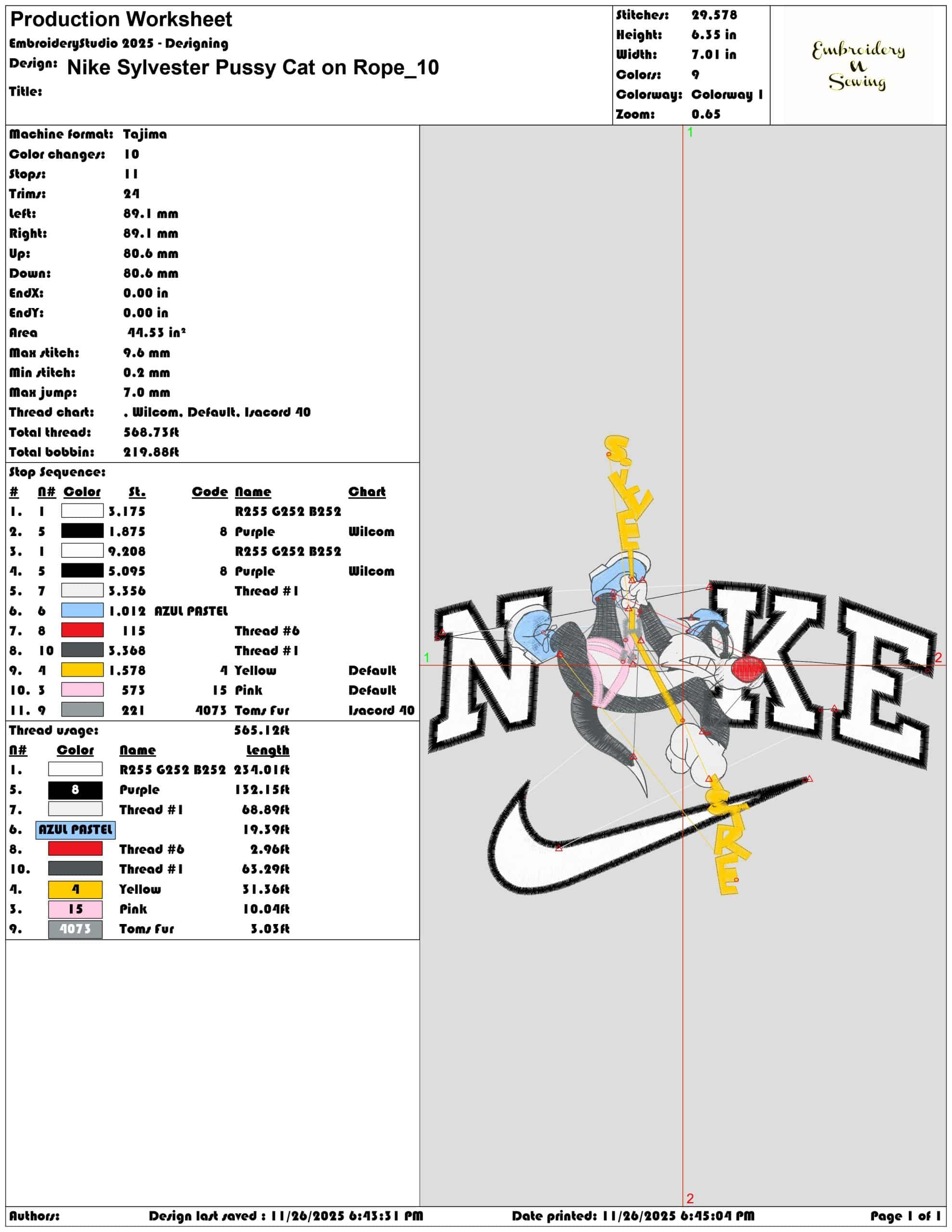 Nike Sylvester Pussy Cat on Rope- Elegant embroidery design file - instant download — view 3