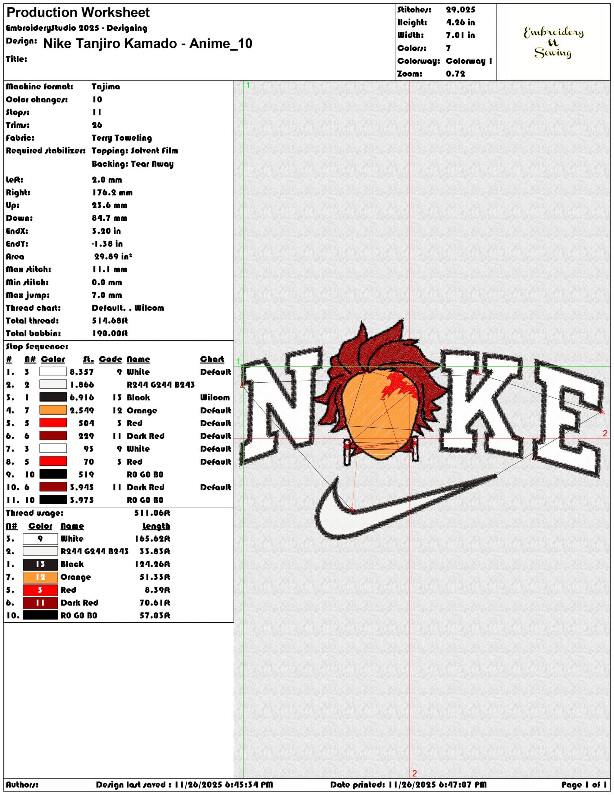 Nike Tanjiro Kamado Anime- Elegant embroidery design file - instant download — view 3