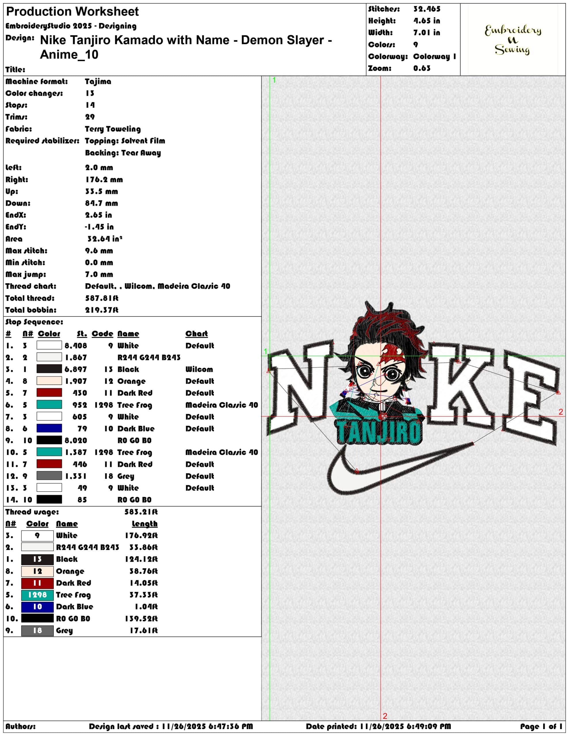 Nike Tanjiro Kamado with Name Demon Slayer Anime- Elegant embroidery design file - instant download — view 3