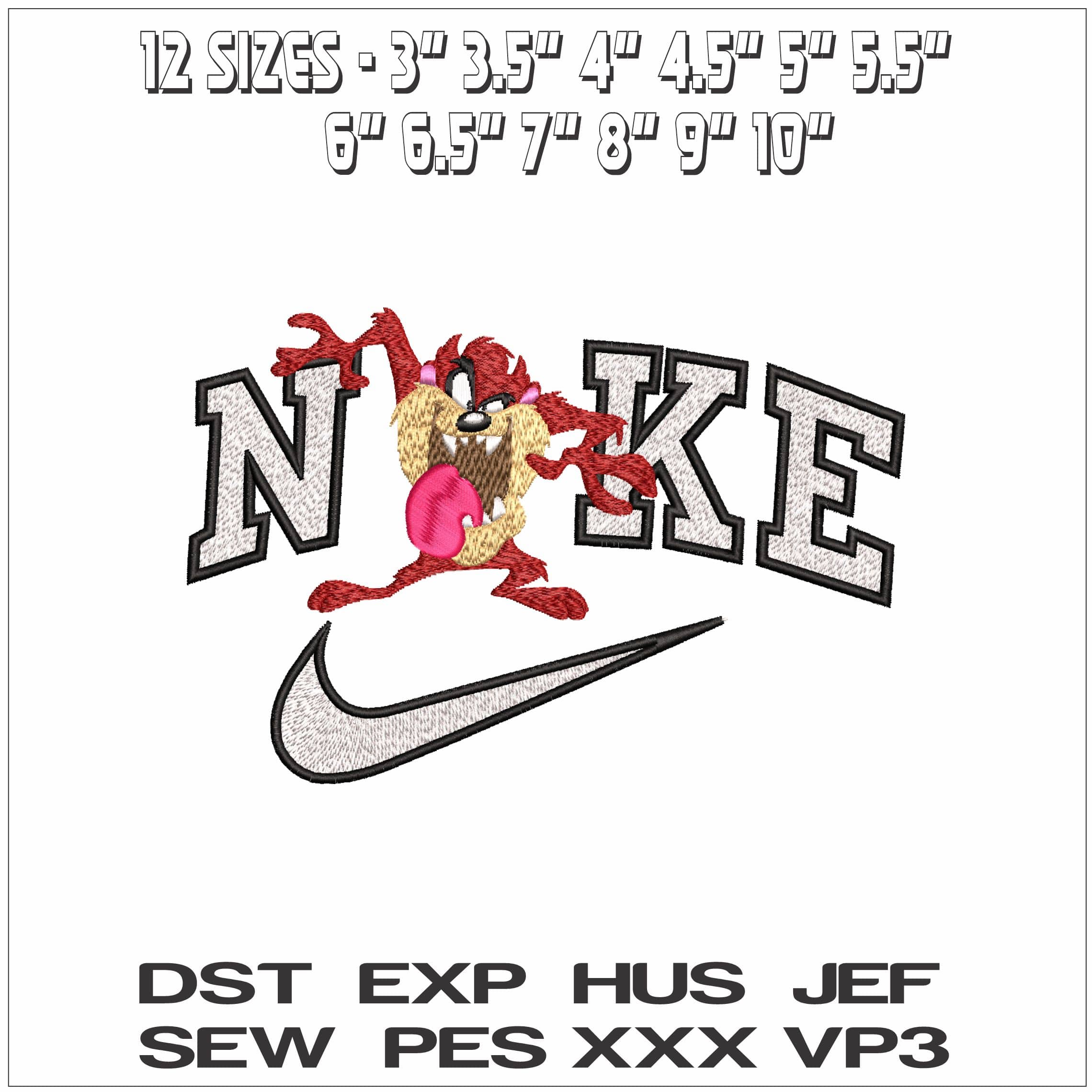 Nike Taz Looney Tunes- Elegant embroidery design file - instant download — view 2