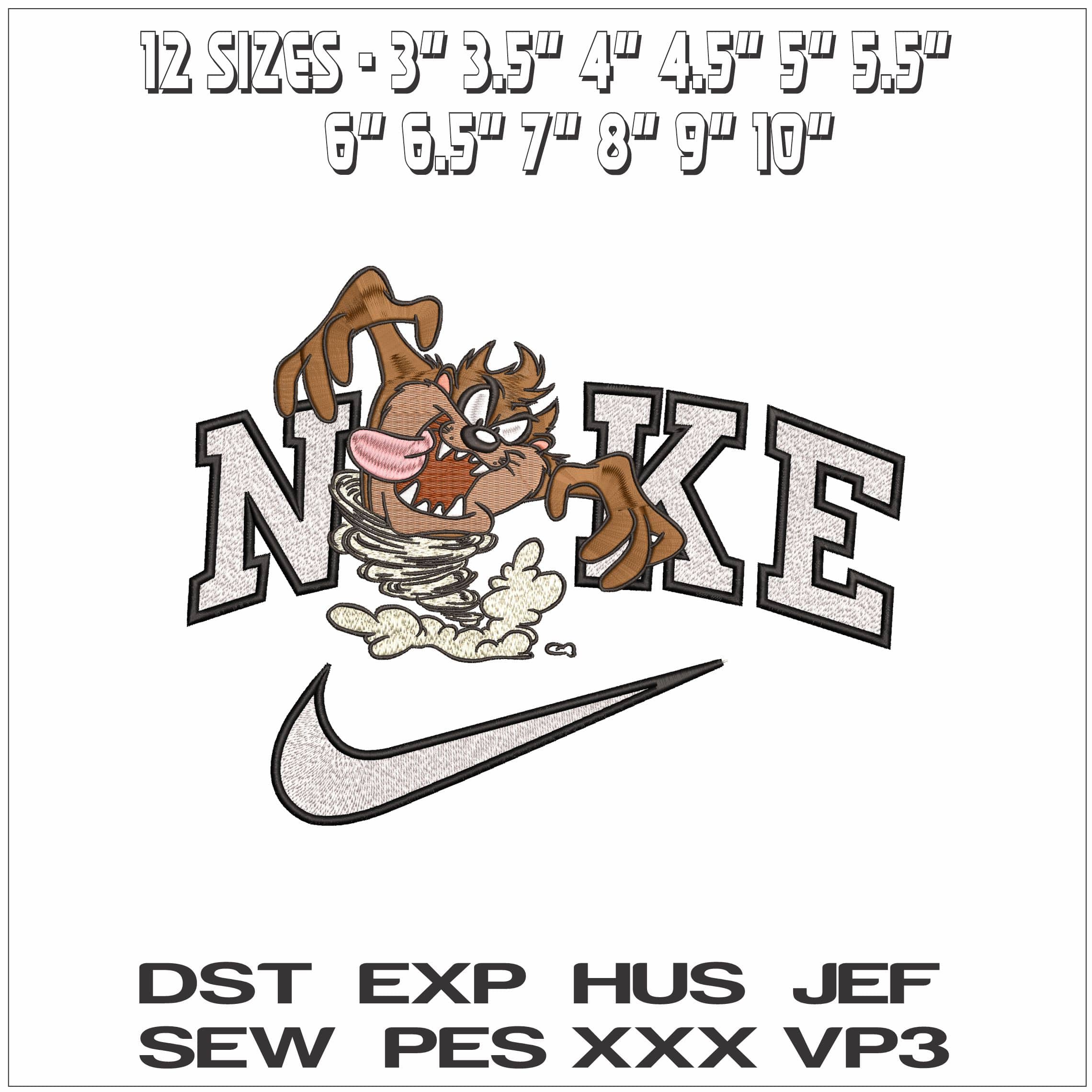 Nike Taz Devil Swoosh Looney Tunes- Elegant embroidery design file - instant download — view 2