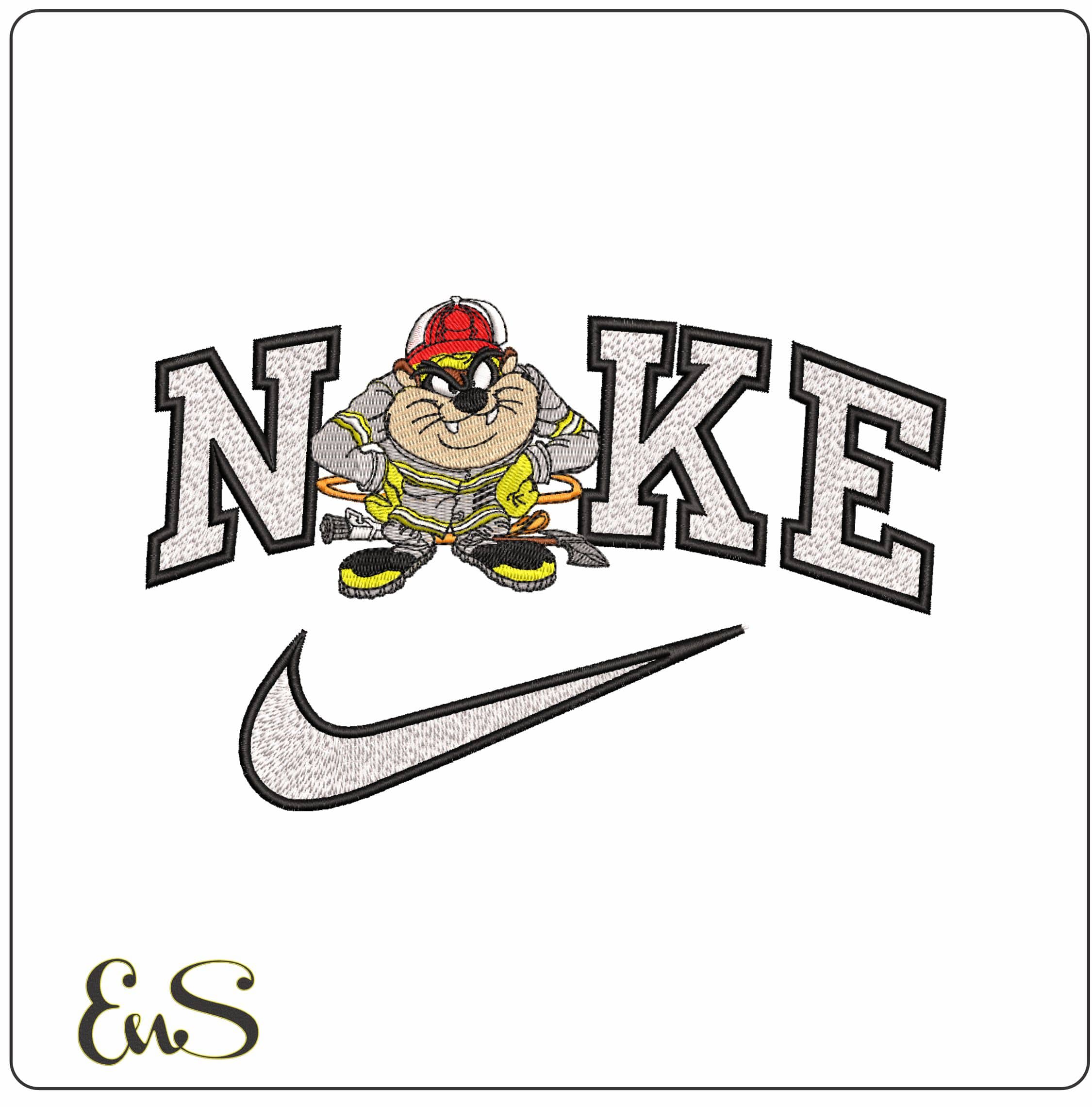 Nike Taz Fireman- Elegant embroidery design file - instant download