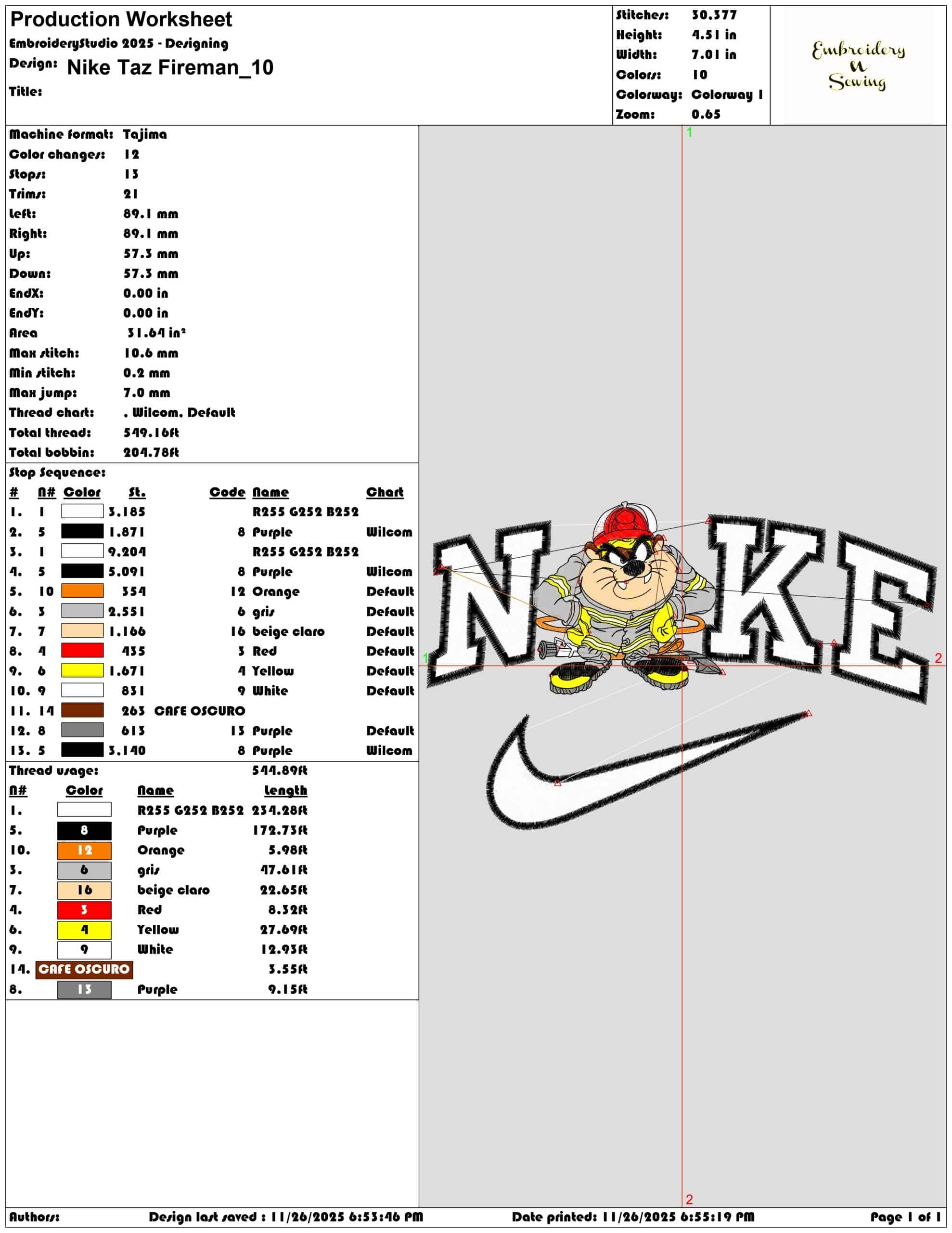 Nike Taz Fireman- Elegant embroidery design file - instant download — view 3