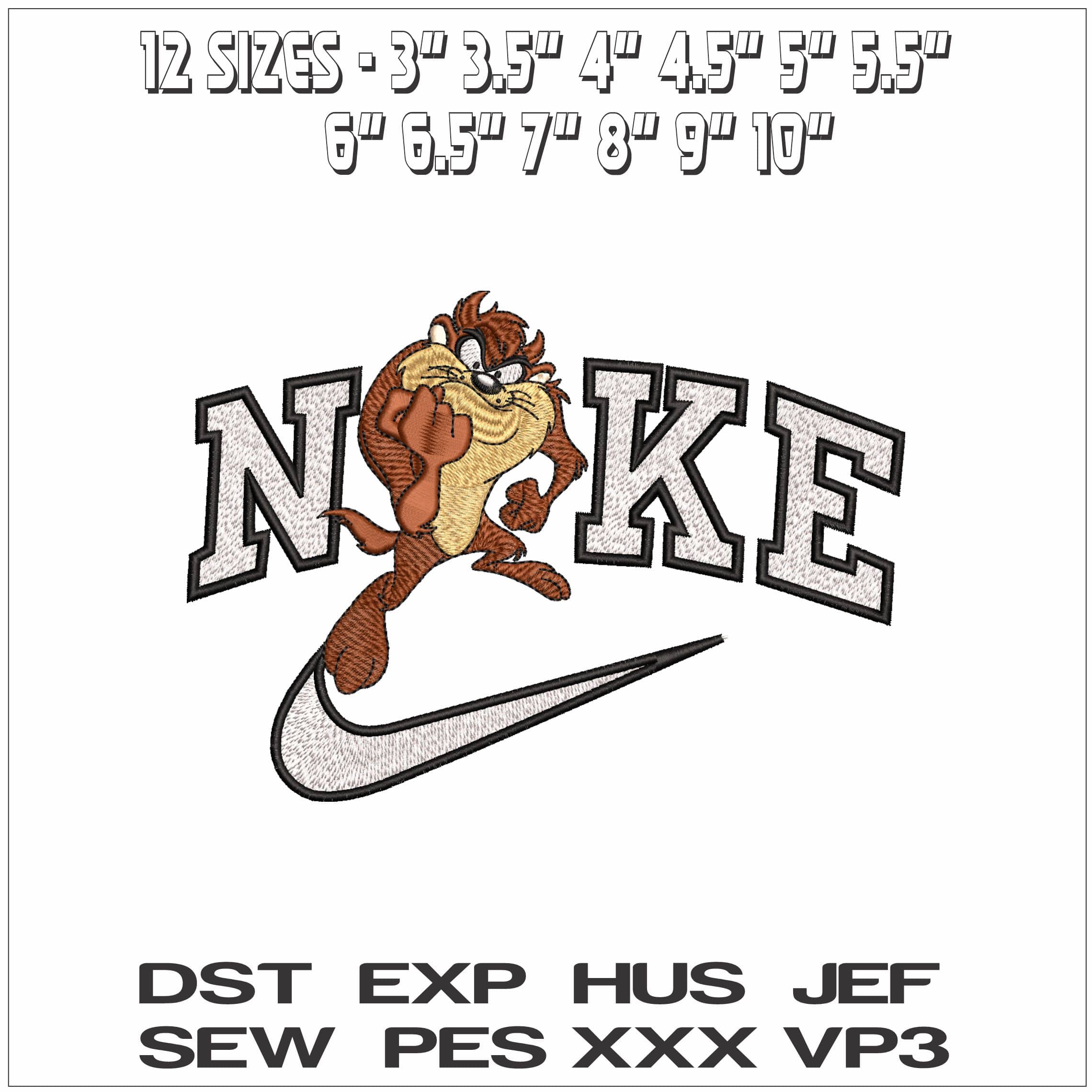Nike Taz ready to fight Looney Tunes- Elegant embroidery design file - instant download — view 2