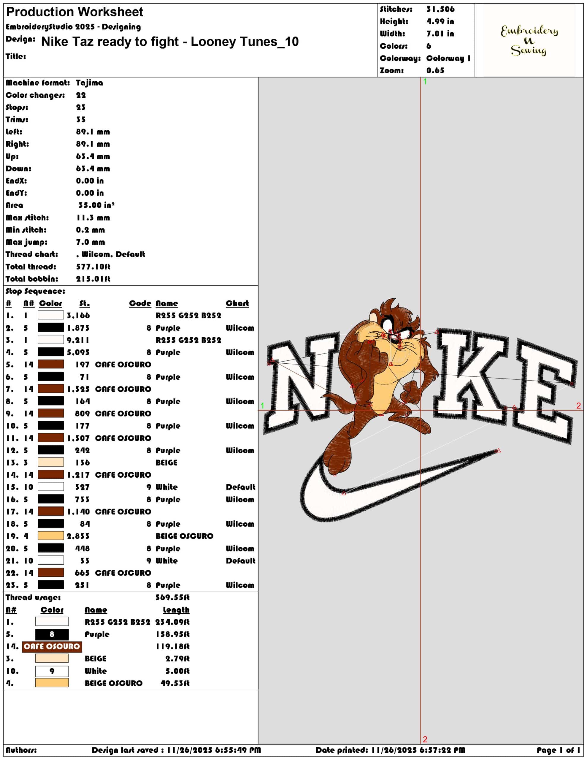 Nike Taz ready to fight Looney Tunes- Elegant embroidery design file - instant download — view 3