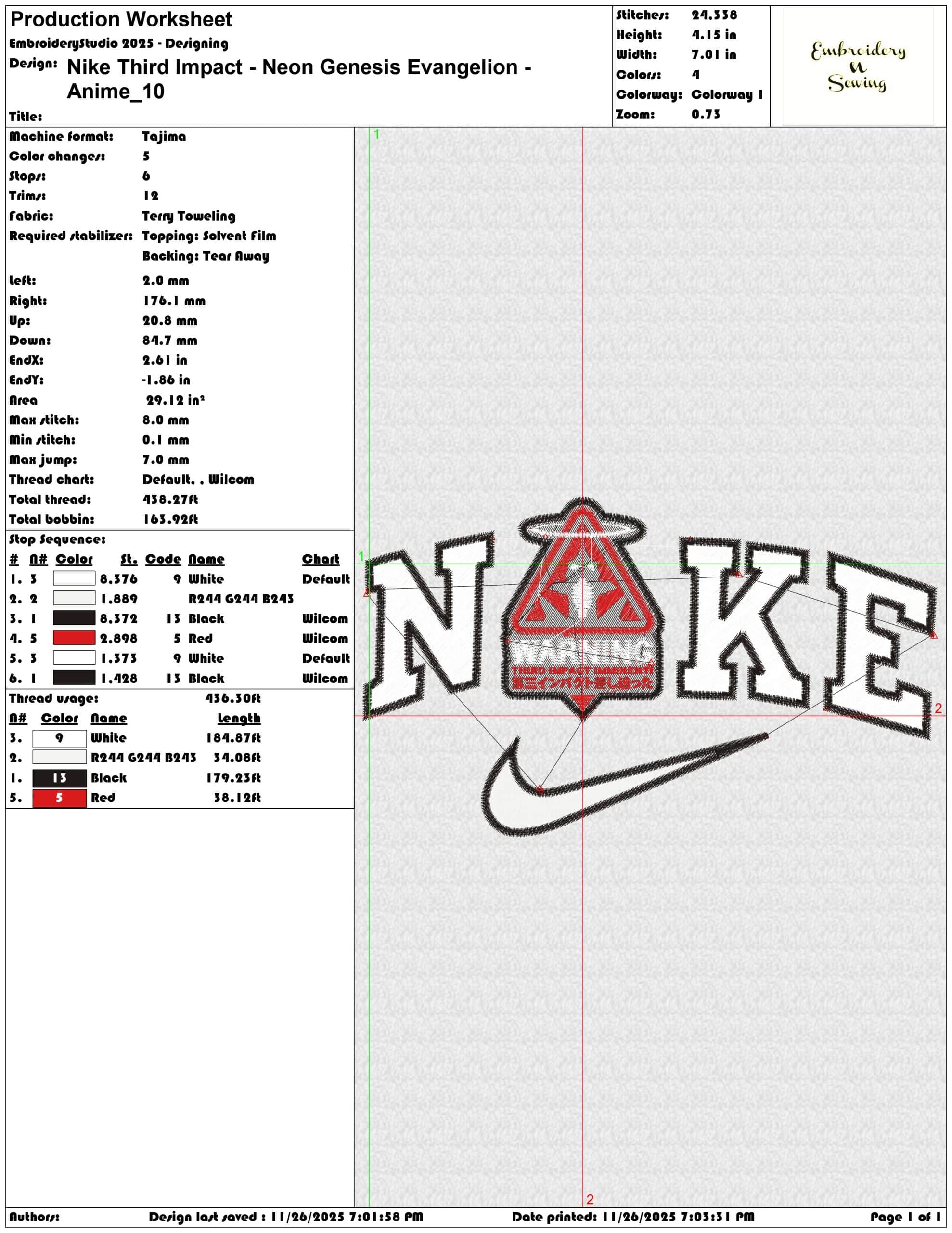 Nike Third Impact Neon Genesis Evangelion Anime- Elegant embroidery design file - instant download — view 3