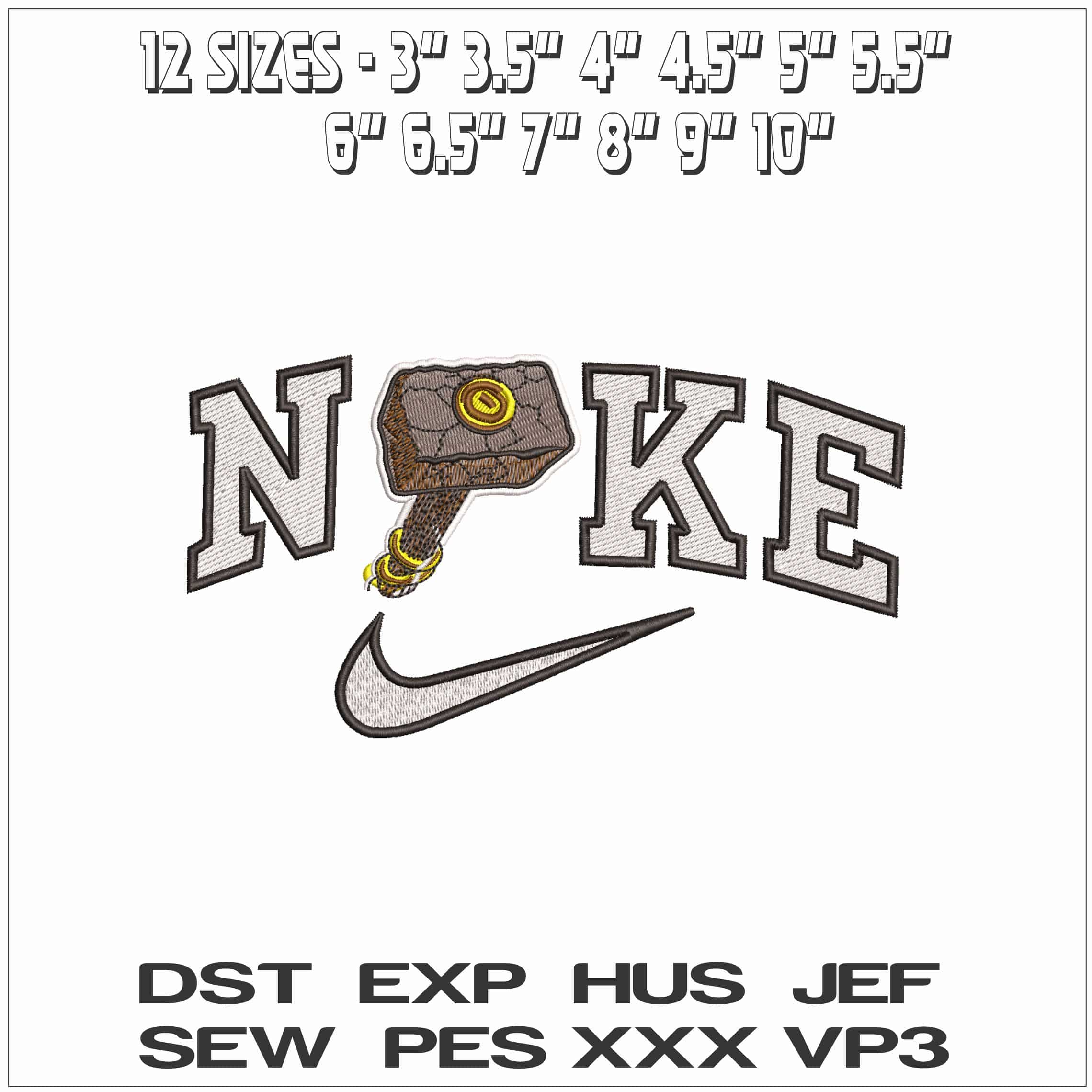 Nike Thor Hammer Flying Marvel Comics- Elegant embroidery design file - instant download — view 2