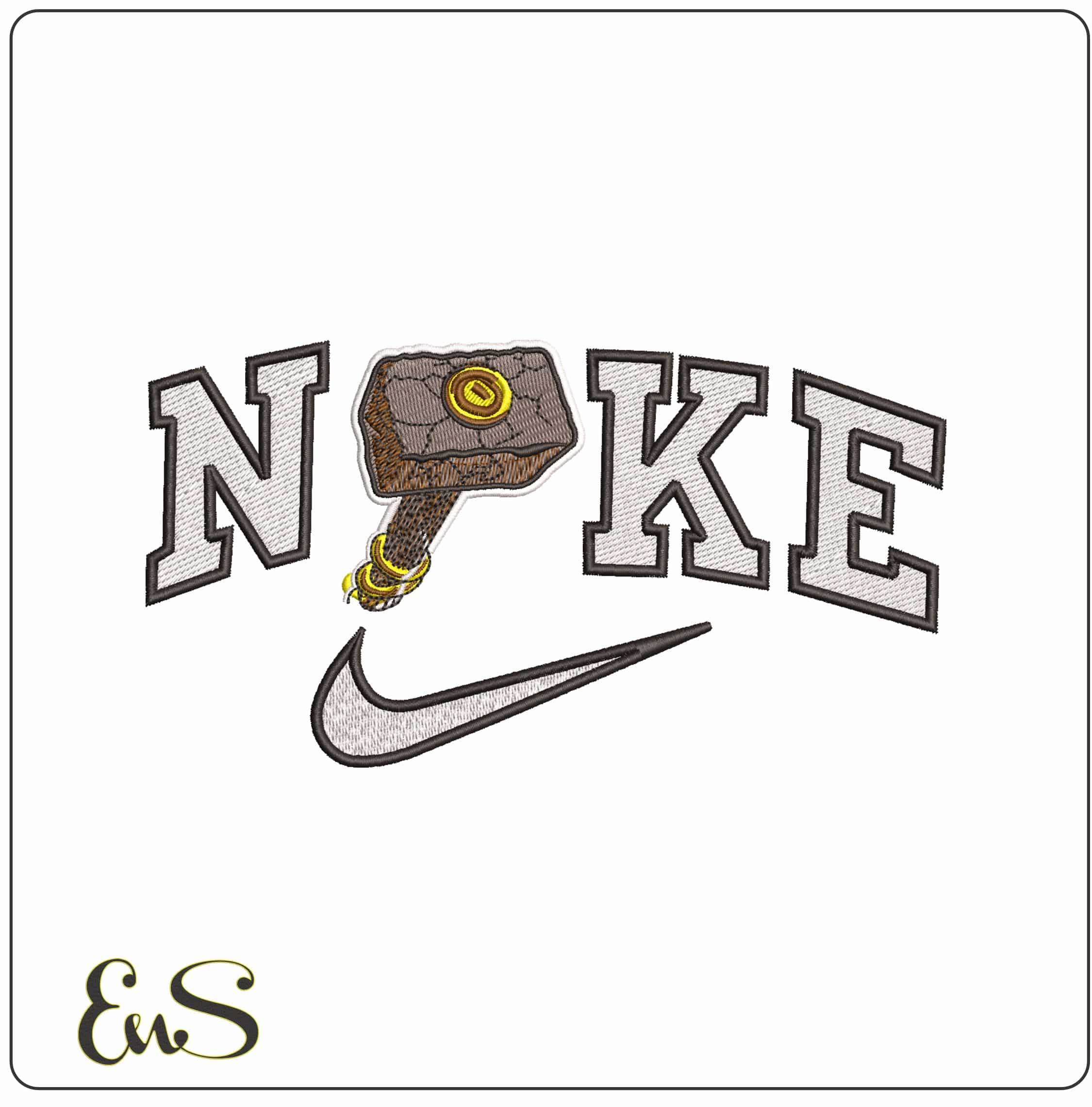 Nike Thor Hammer Flying Marvel Comics- Elegant embroidery design file - instant download