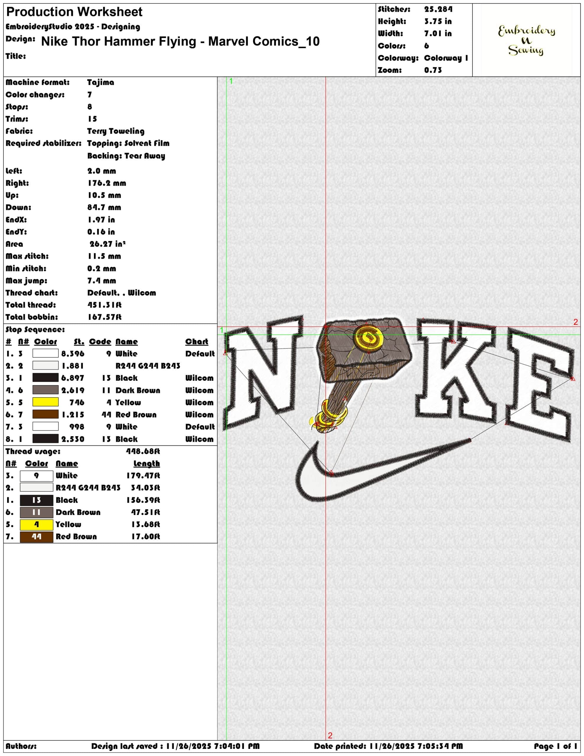 Nike Thor Hammer Flying Marvel Comics- Elegant embroidery design file - instant download — view 3