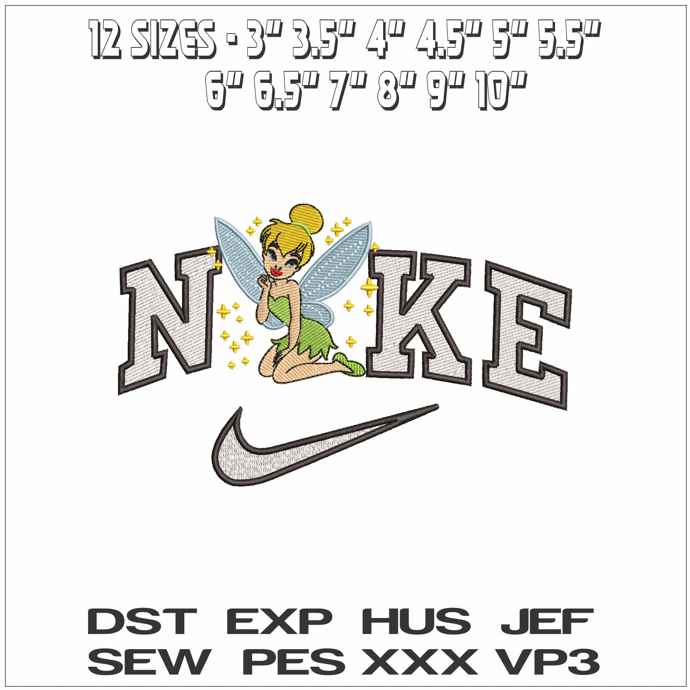 Nike Tinkerbell in the Fairydust- Elegant embroidery design file - instant download — view 2