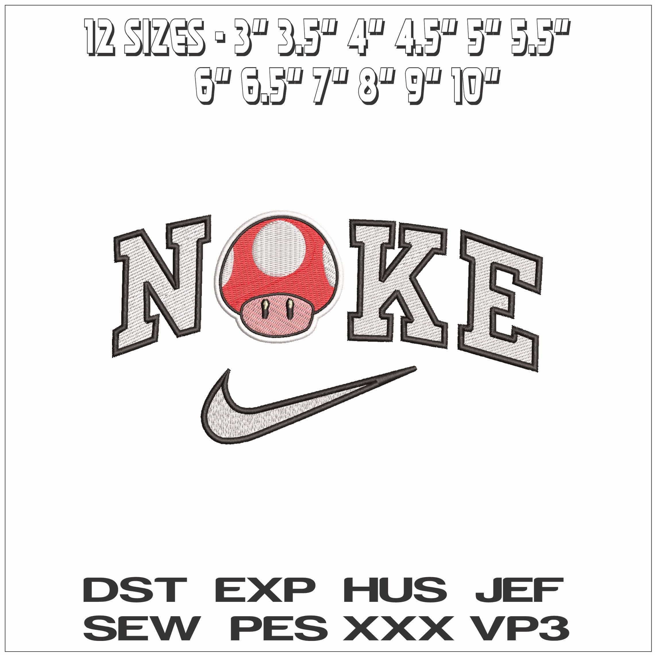 Nike Toad Mushroom Super Mario- Elegant embroidery design file - instant download — view 2
