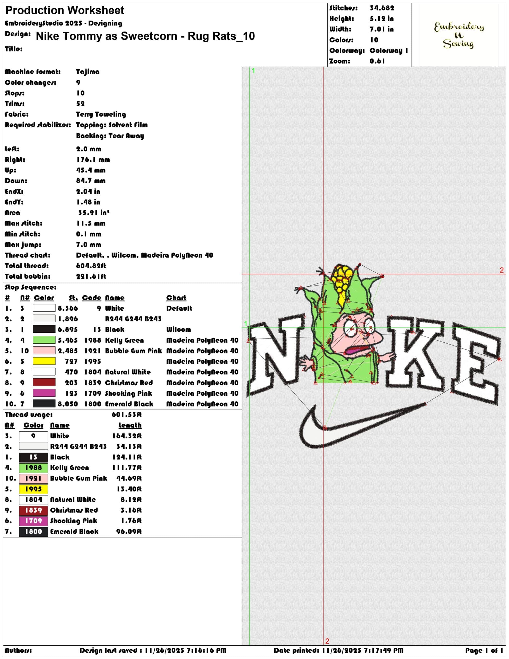Nike Tommy as Sweetcorn Rug Rats- Elegant embroidery design file - instant download — view 3