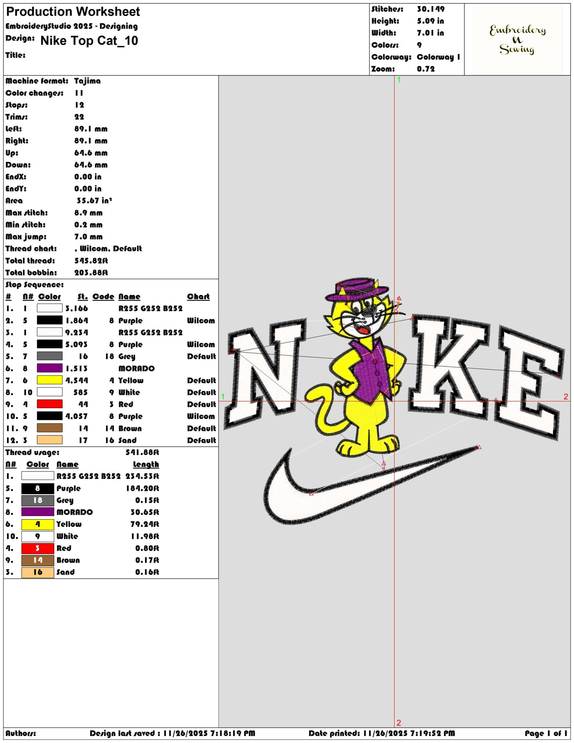 Nike Top Cat- Elegant embroidery design file - instant download — view 3