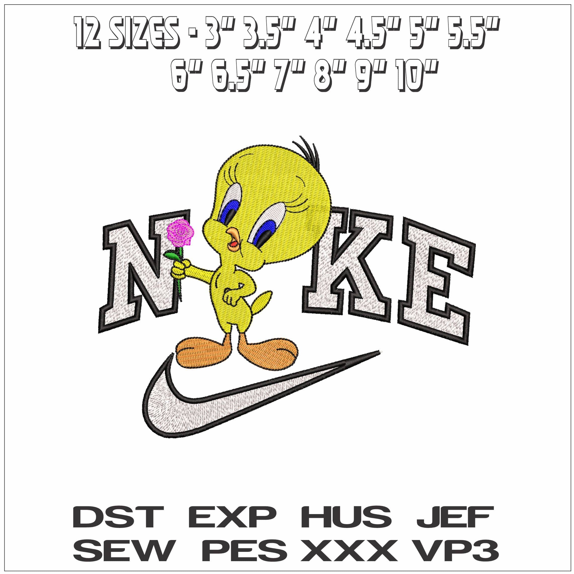 Nike Tweety with Flower - Elegant embroidery design file - instant download — view 2