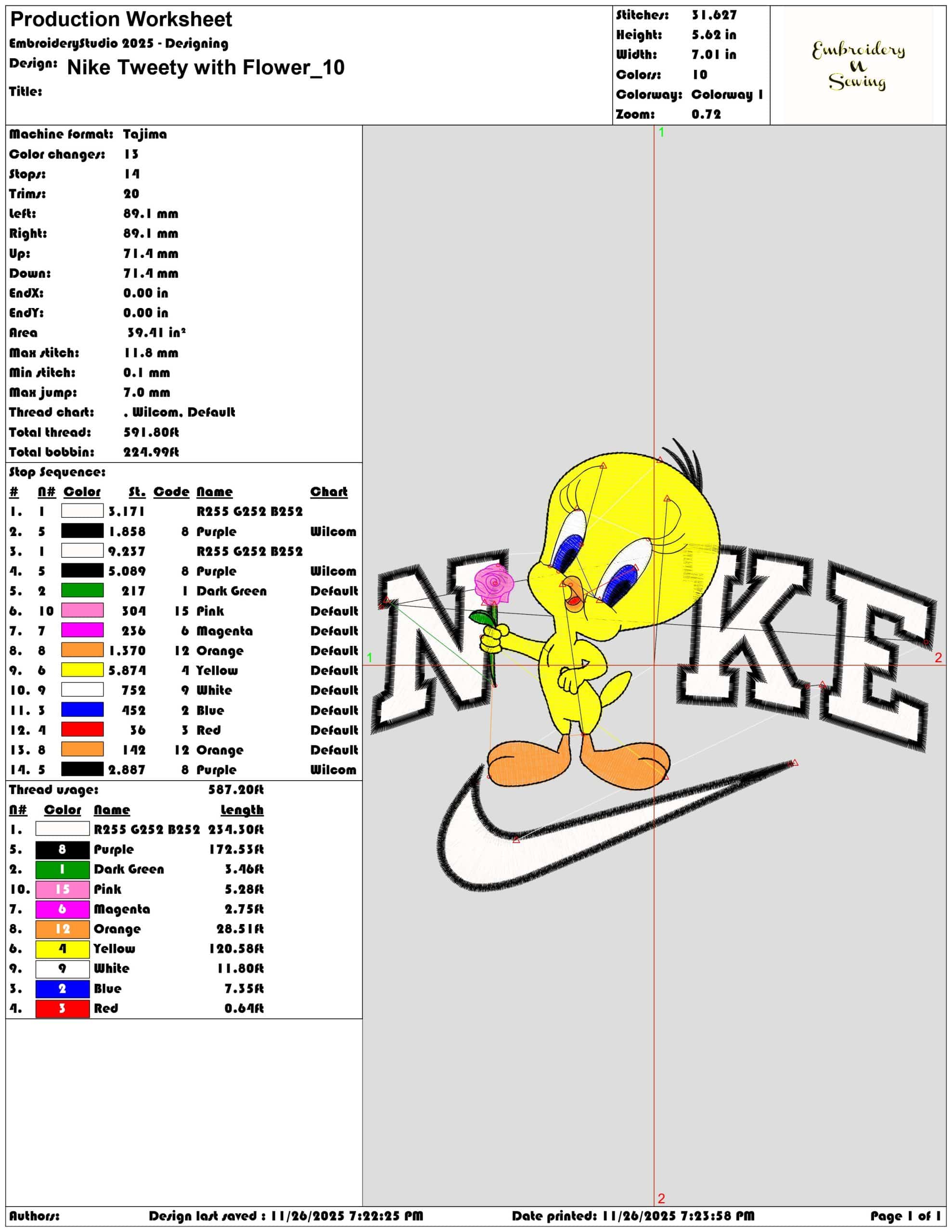 Nike Tweety with Flower - Elegant embroidery design file - instant download — view 3