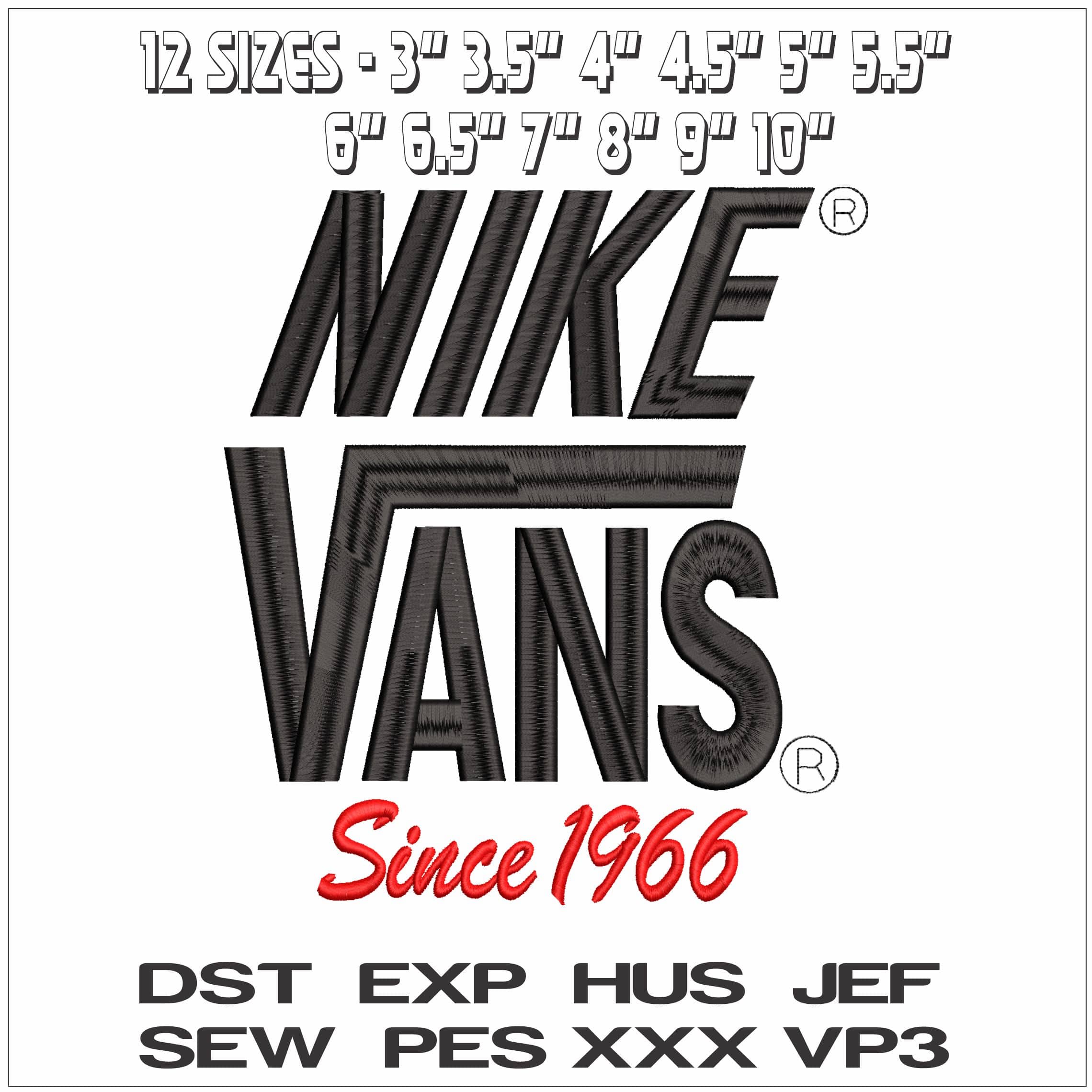 Nike Vans since 1966 - Elegant embroidery design file - instant download — view 2