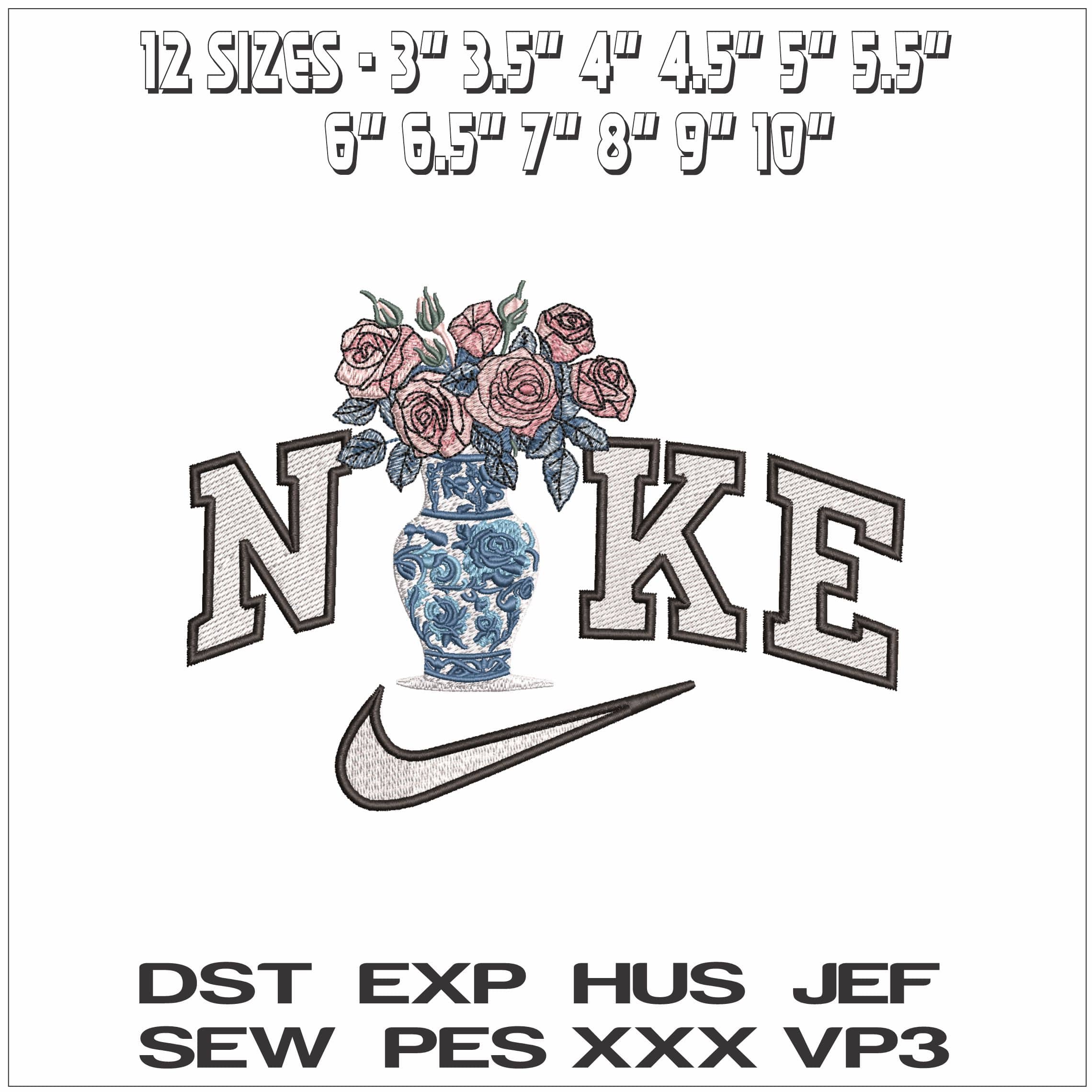 Nike Vase with Flowers - Elegant embroidery design file - instant download — view 2