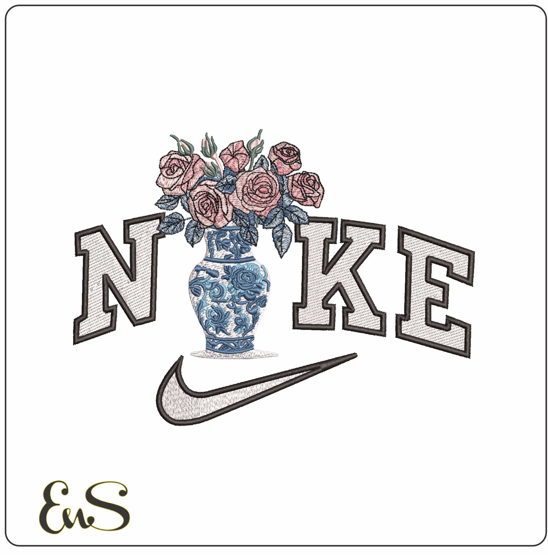 Nike Vase with Flowers - Elegant embroidery design file - instant download
