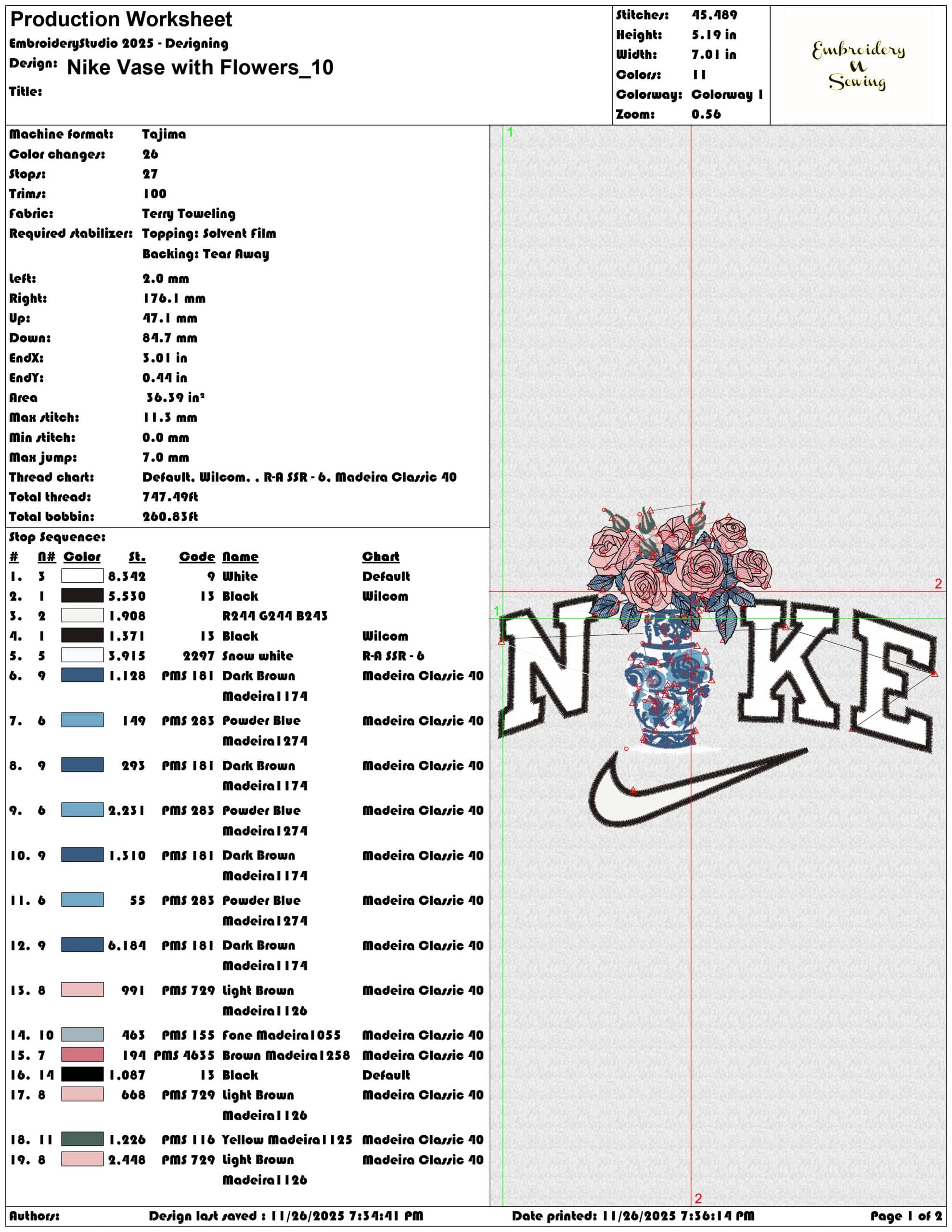 Nike Vase with Flowers - Elegant embroidery design file - instant download — view 3