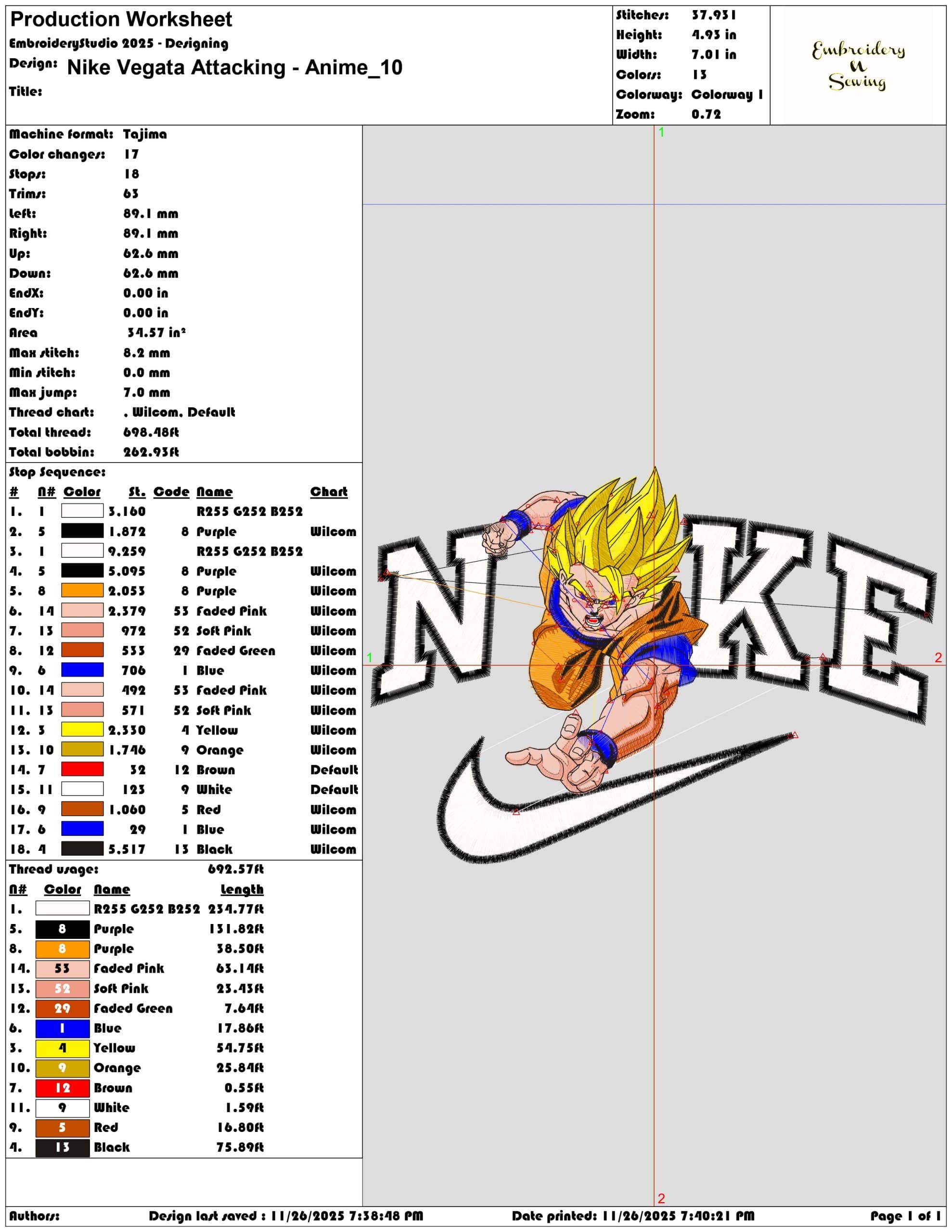Nike Vegata Attacking Anime - Elegant embroidery design file - instant download — view 3