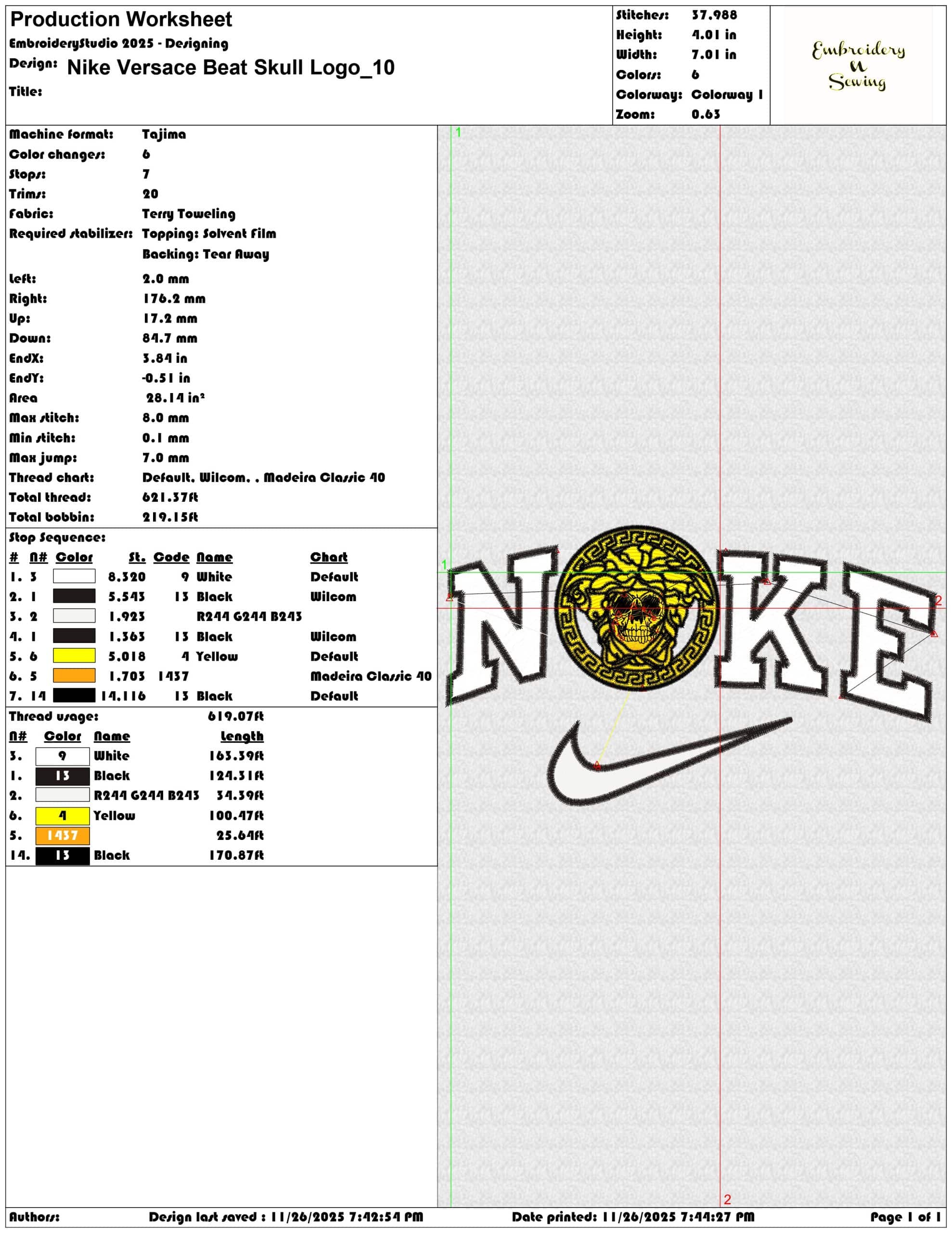 Nike Versace Beat Skull Logo - Elegant embroidery design file - instant download — view 3