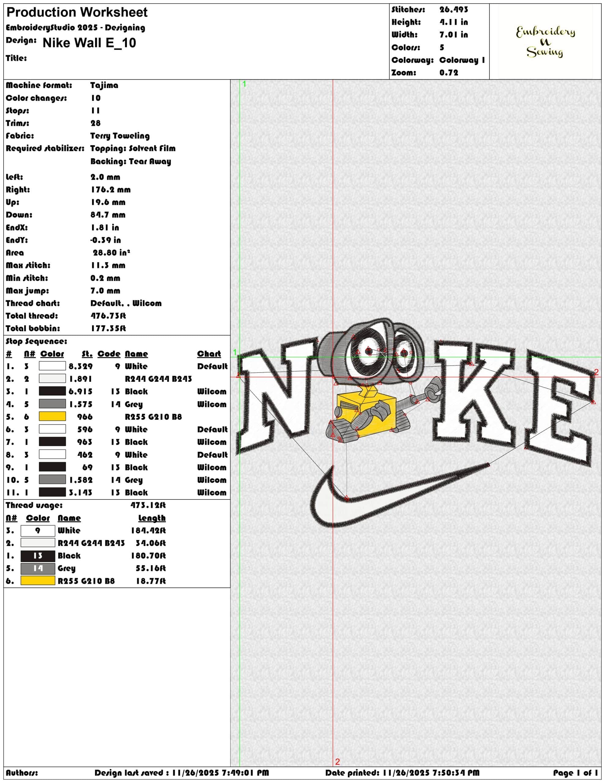 Nike Wall E - Elegant embroidery design file - instant download — view 3