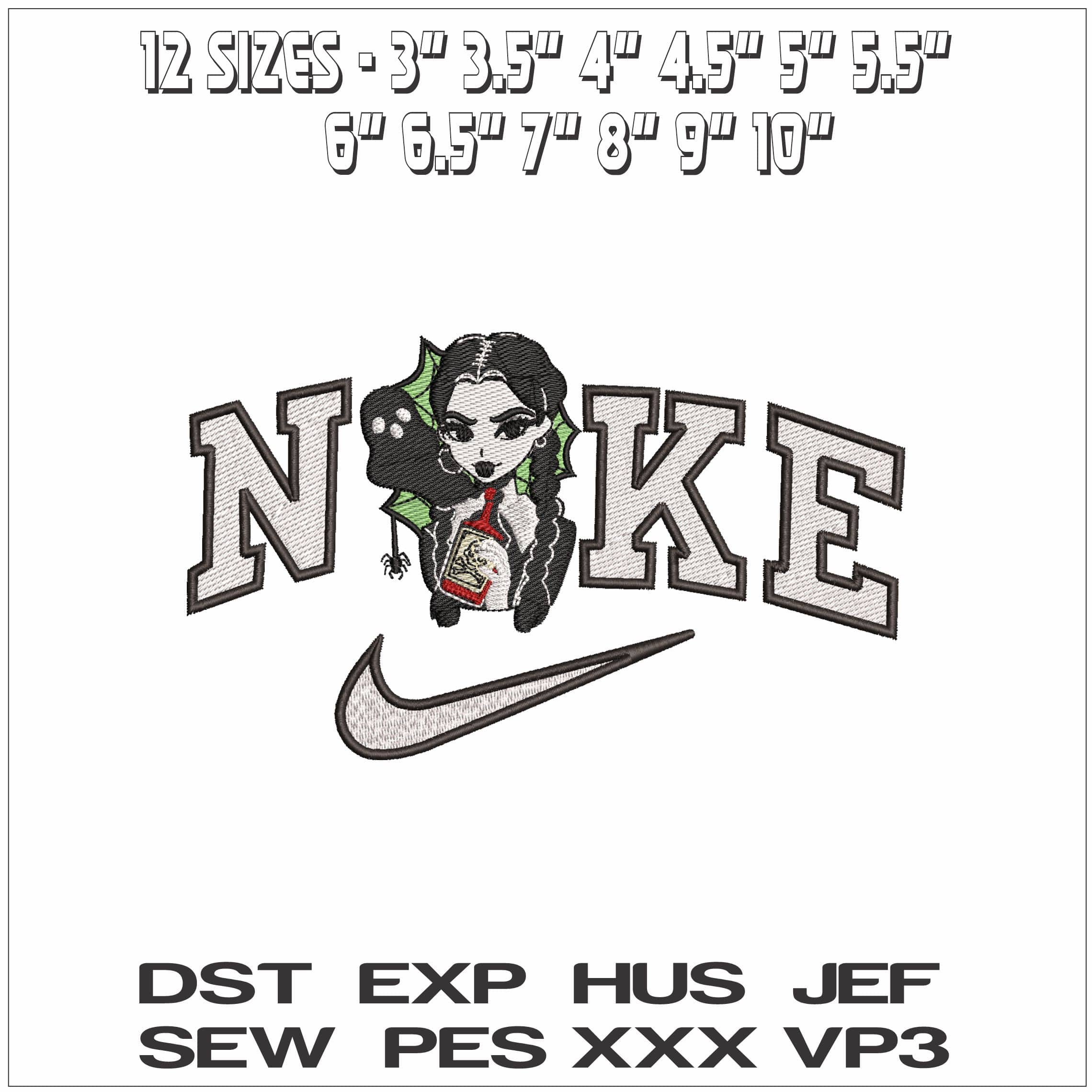 Nike Wednesday with Poison and Spider - Elegant embroidery design file - instant download — view 2