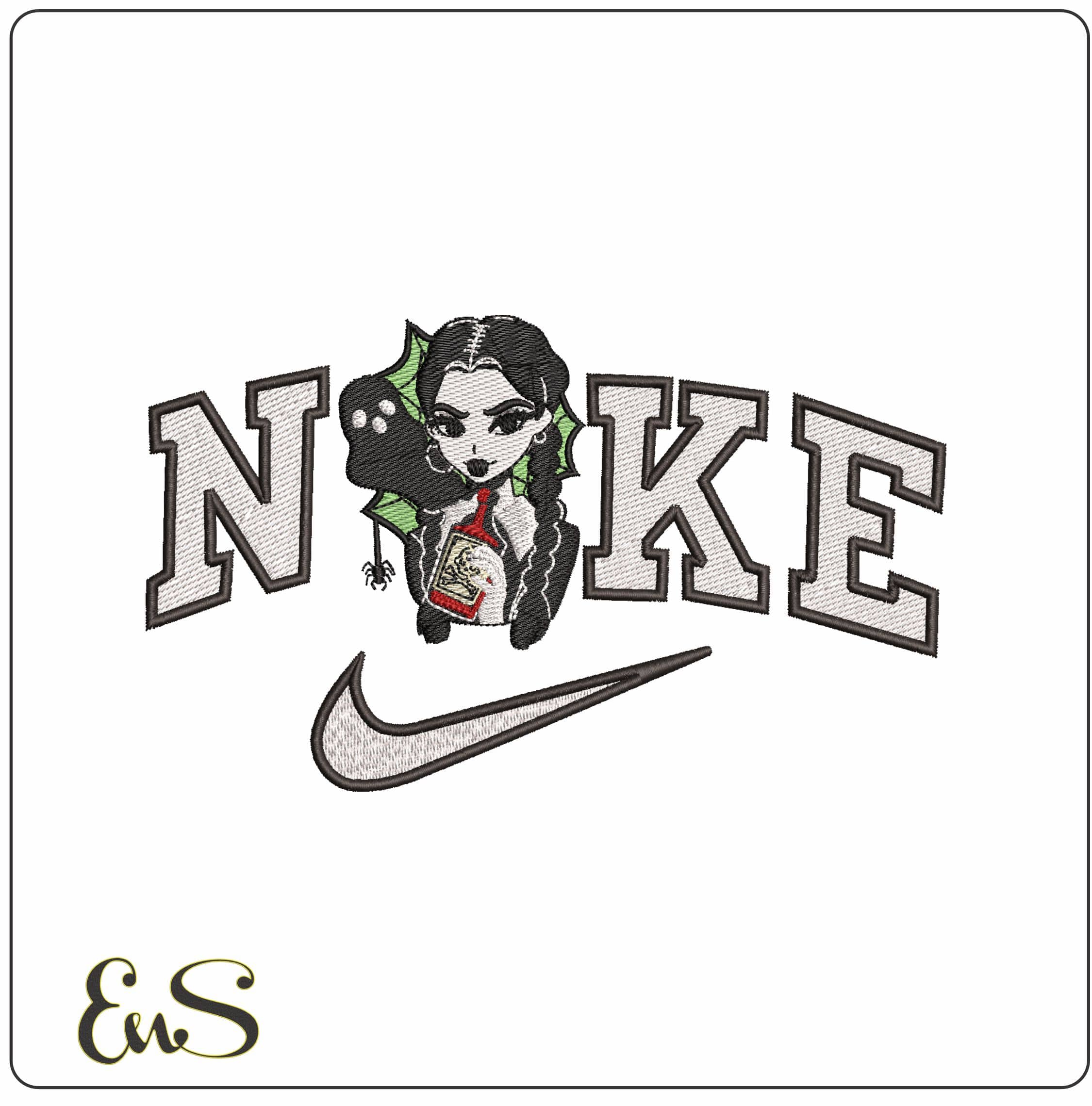 Nike Wednesday with Poison and Spider - Elegant embroidery design file - instant download