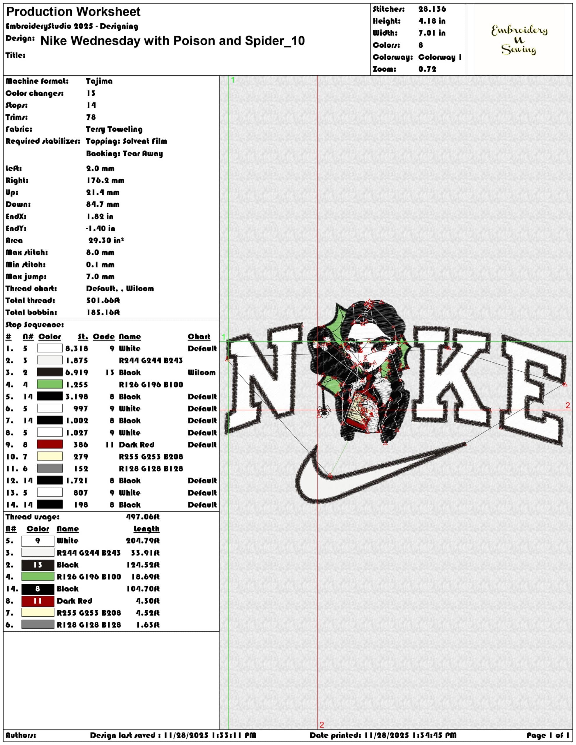 Nike Wednesday with Poison and Spider - Elegant embroidery design file - instant download — view 3