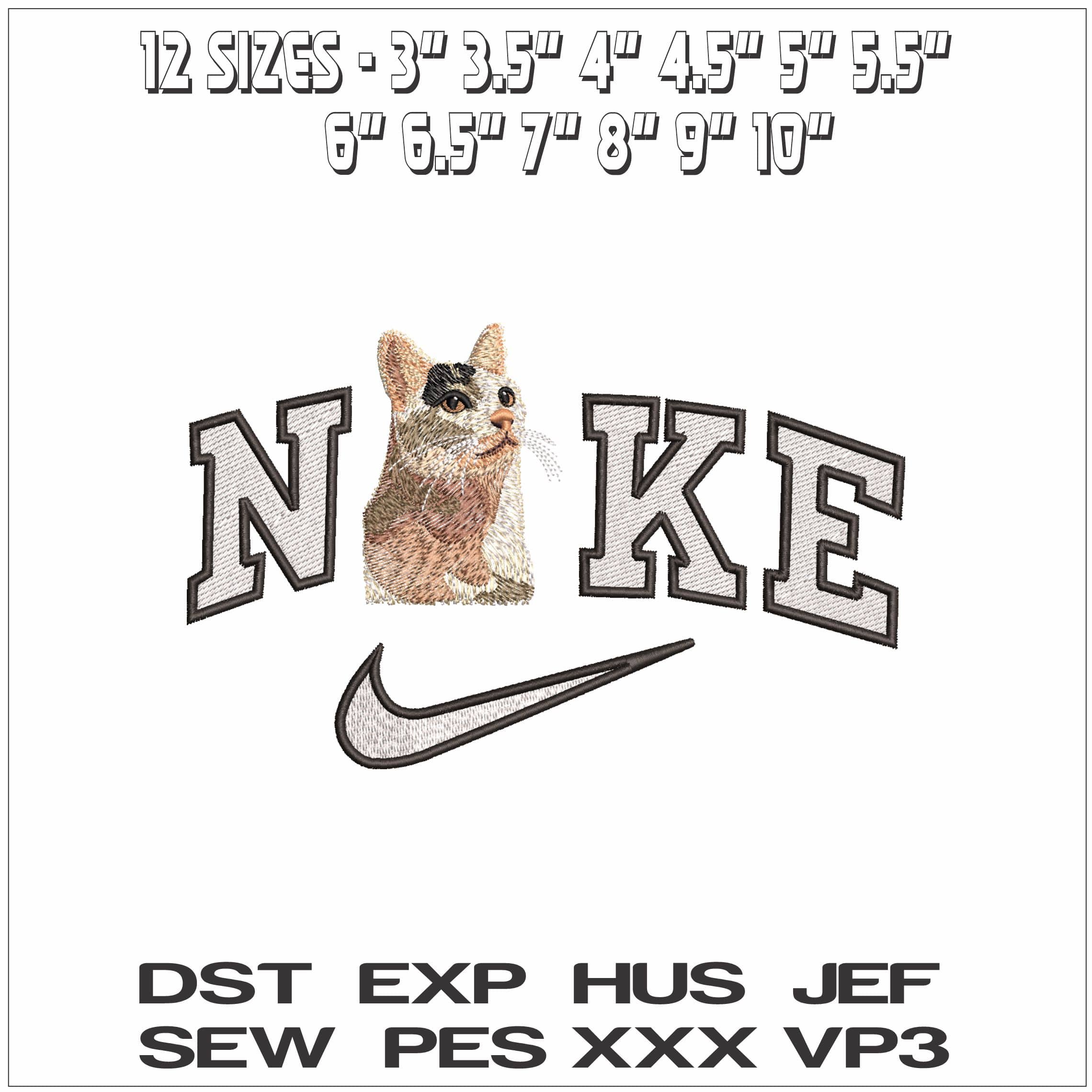 Nike White Cat Head - Elegant embroidery design file - instant download — view 2