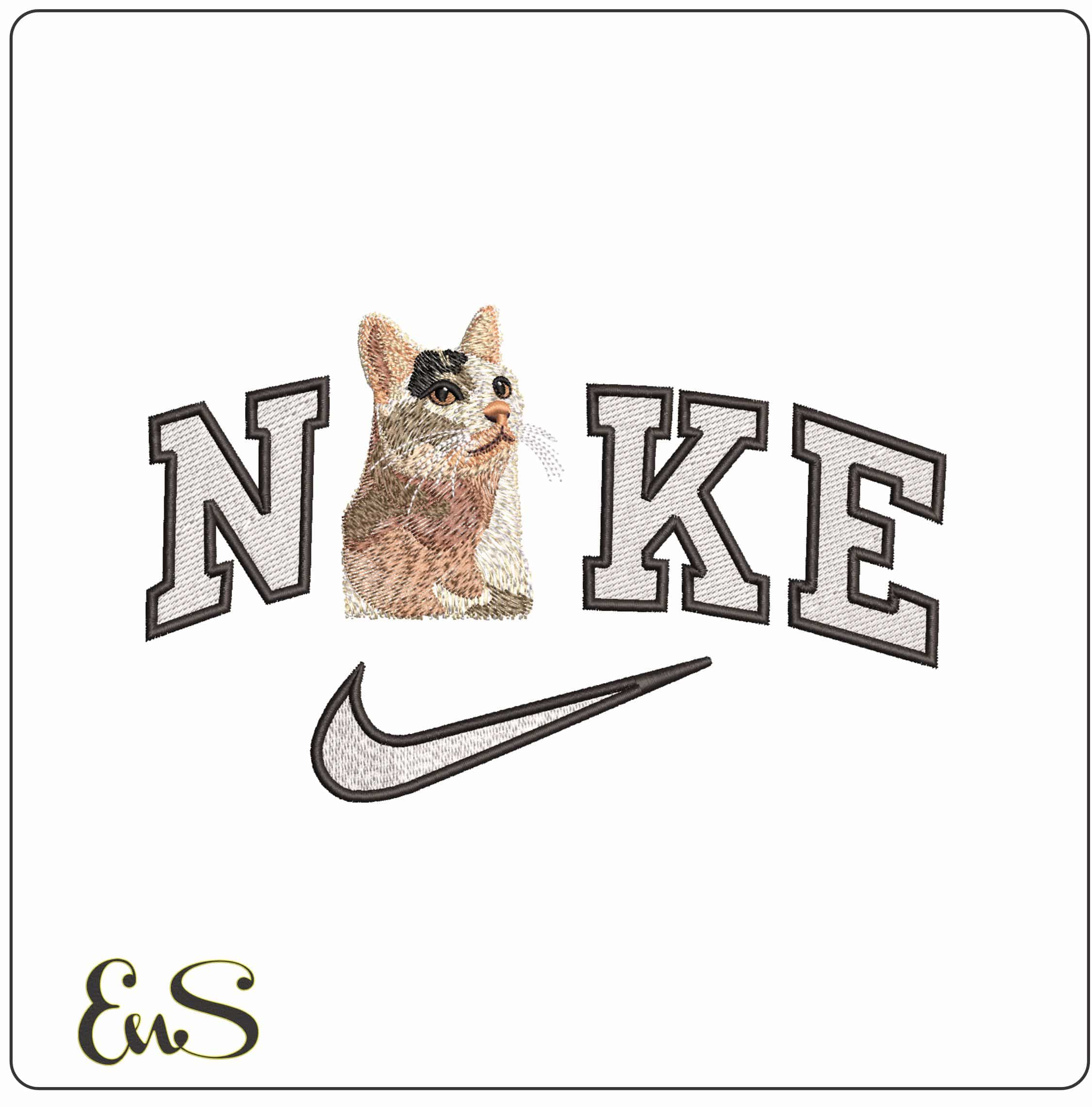 Nike White Cat Head - Elegant embroidery design file - instant download