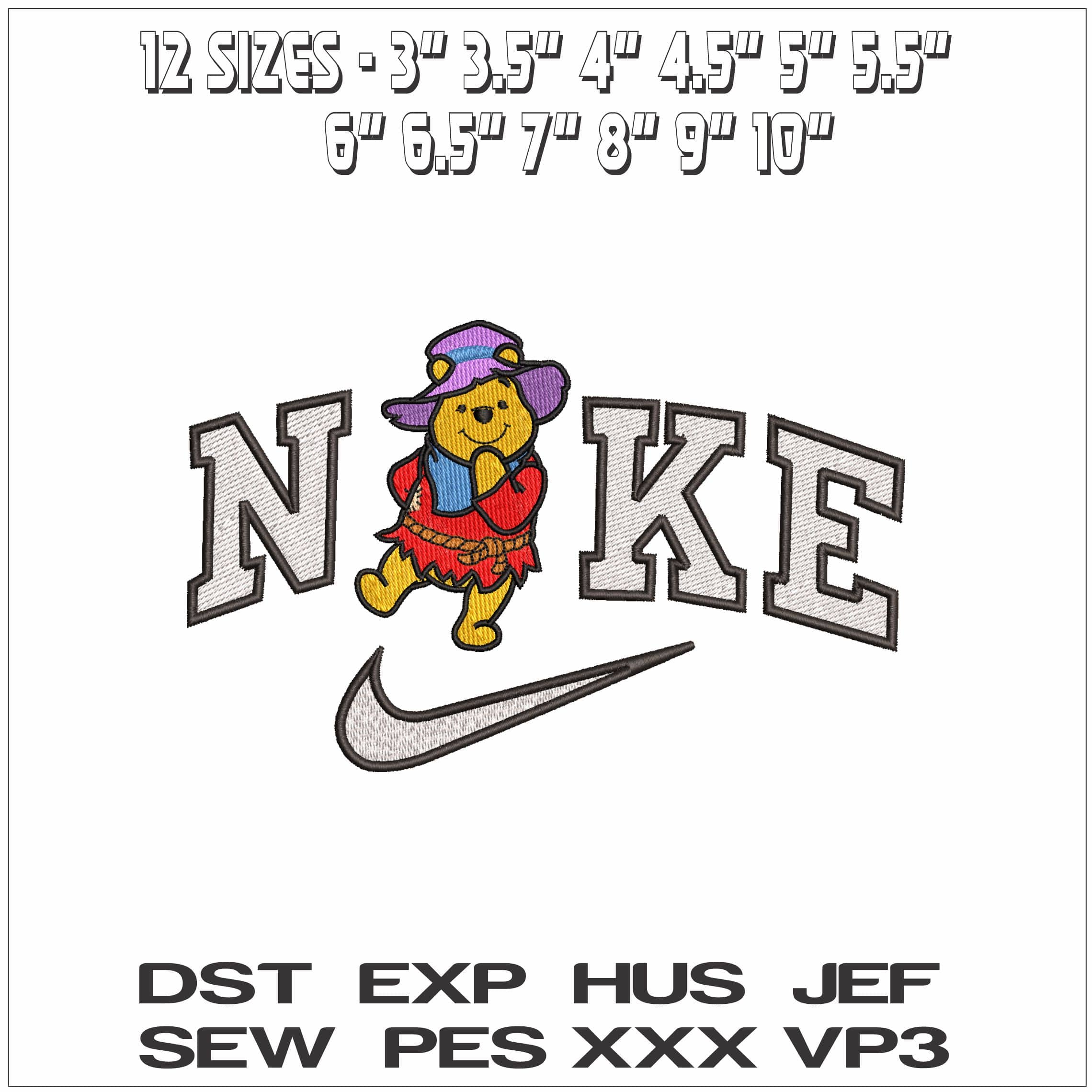 Nike Winnie the Pooh Scarecrow - Elegant embroidery design file - instant download — view 2
