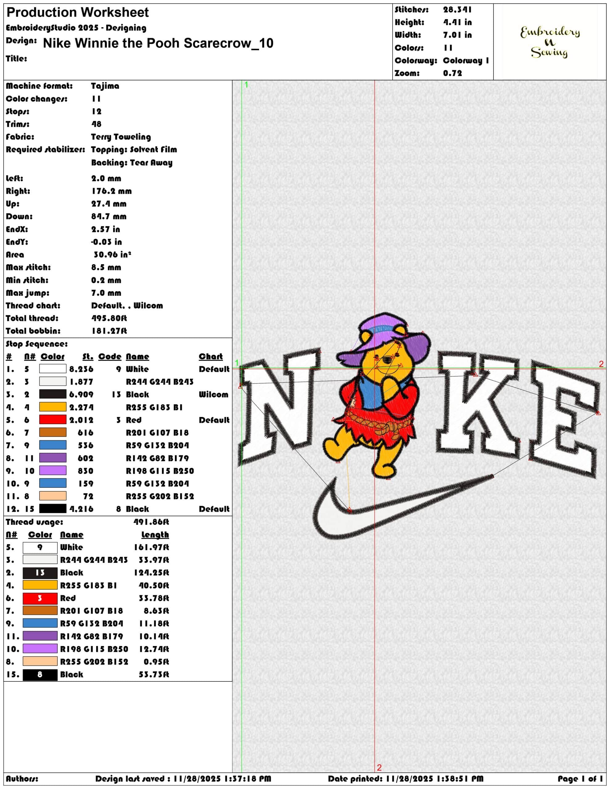 Nike Winnie the Pooh Scarecrow - Elegant embroidery design file - instant download — view 3