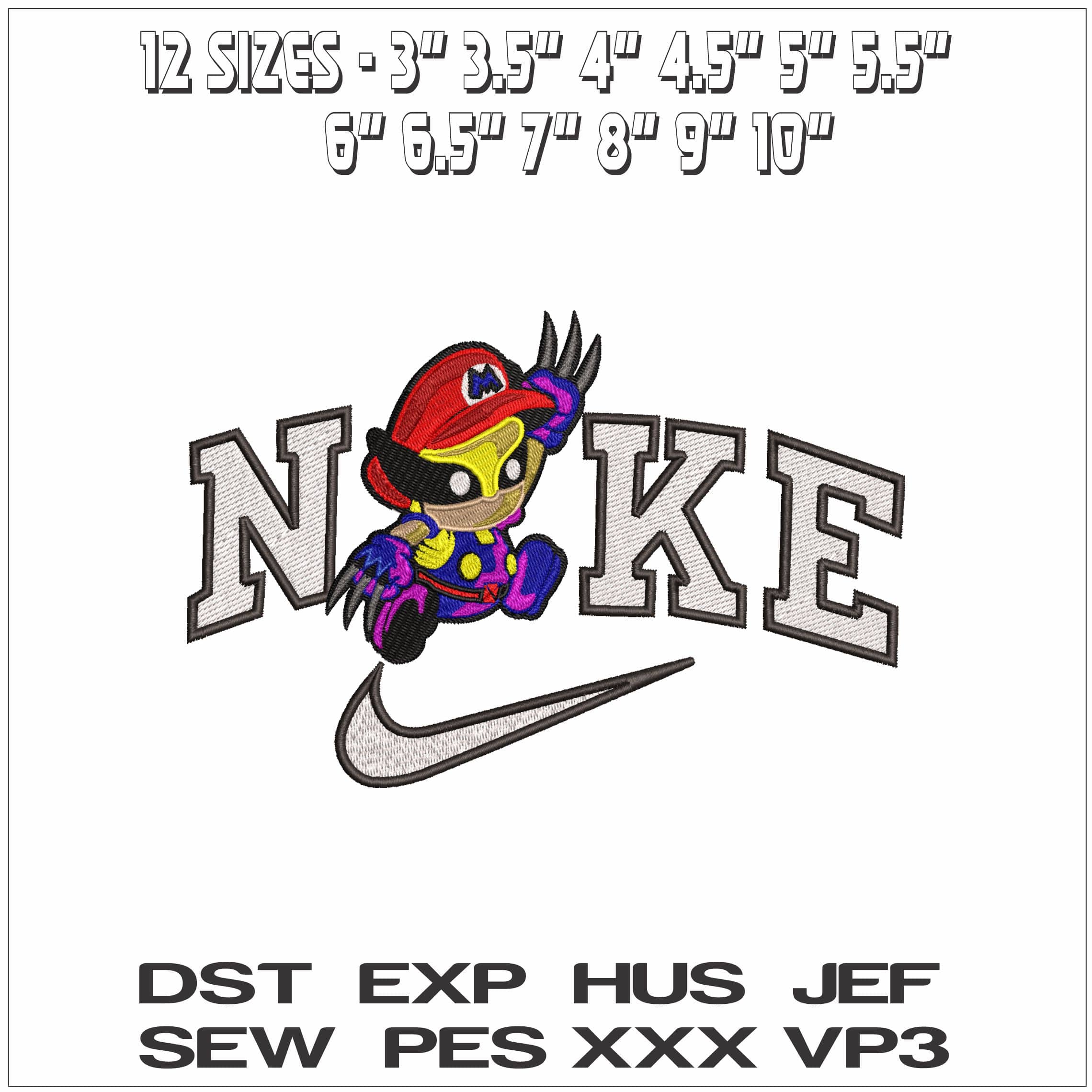 Nike Wolverine Mario Super Mario - Elegant embroidery design file - instant download — view 2
