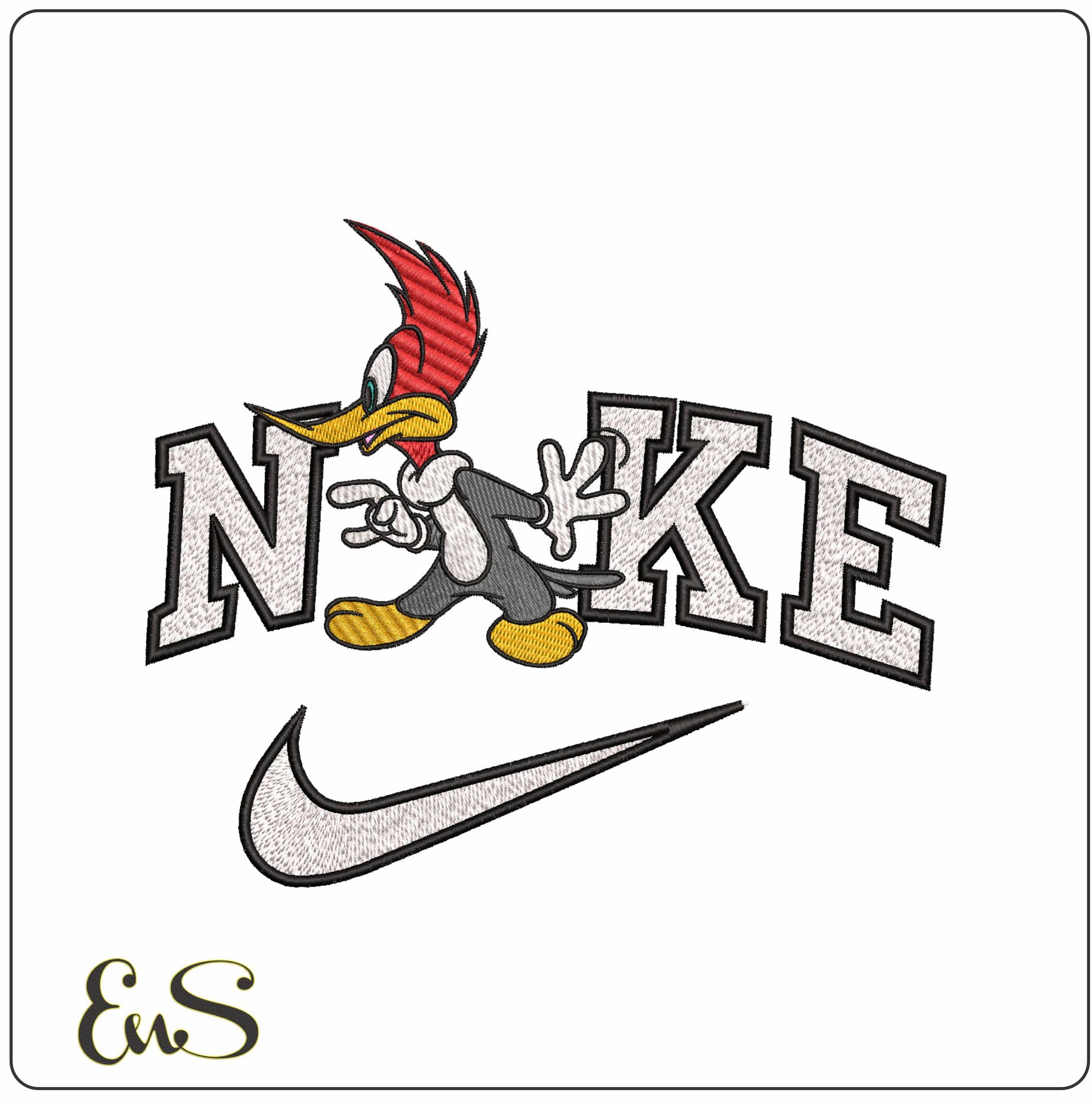 Nike Woody Woodpecker - Elegant embroidery design file - instant download