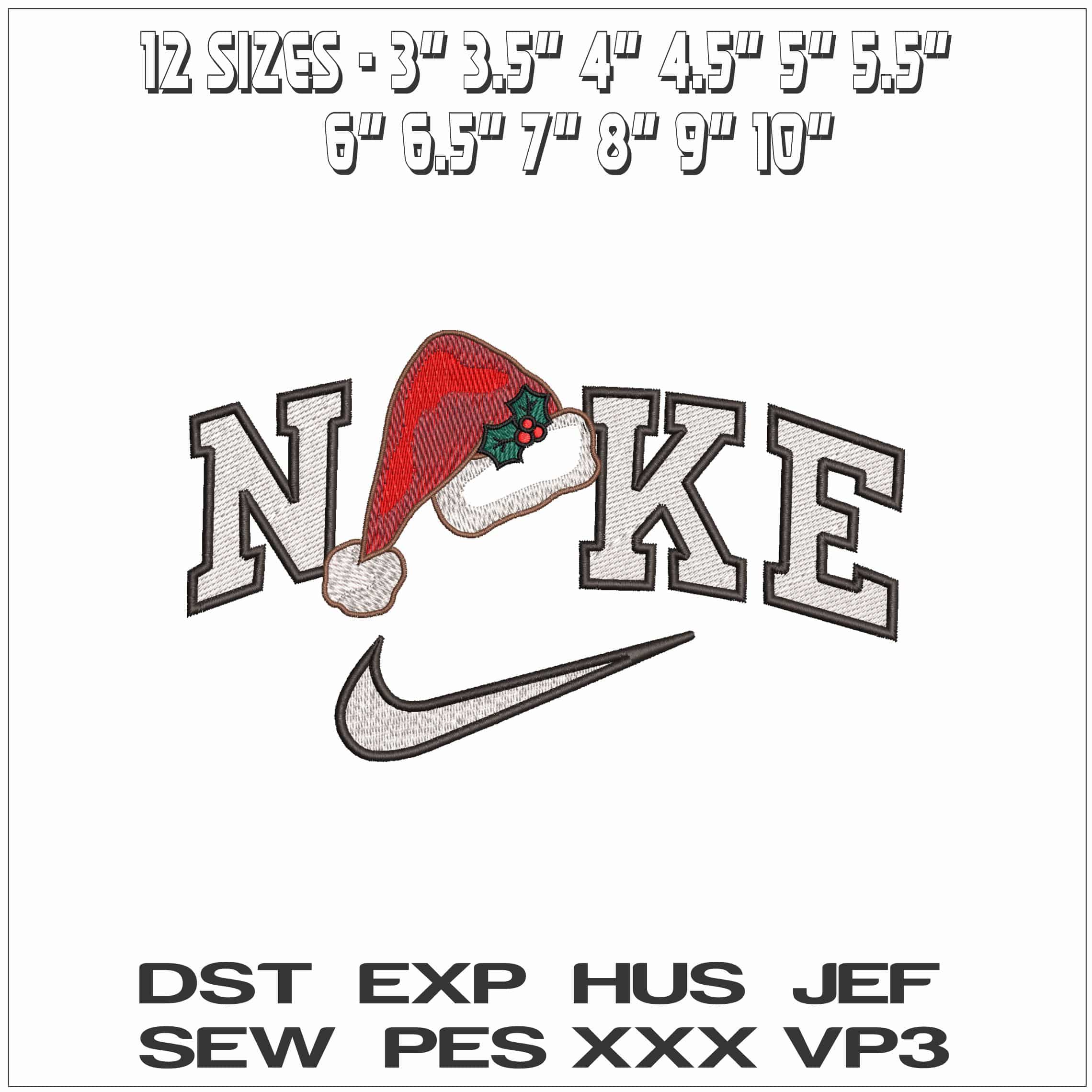 Nike Xmas Hat with Holly - Elegant embroidery design file - instant download — view 2