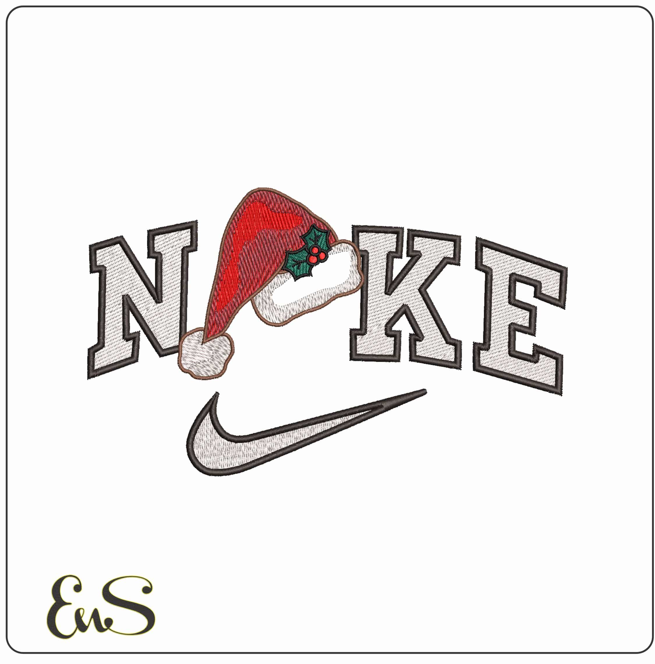 Nike Xmas Hat with Holly - Elegant embroidery design file - instant download