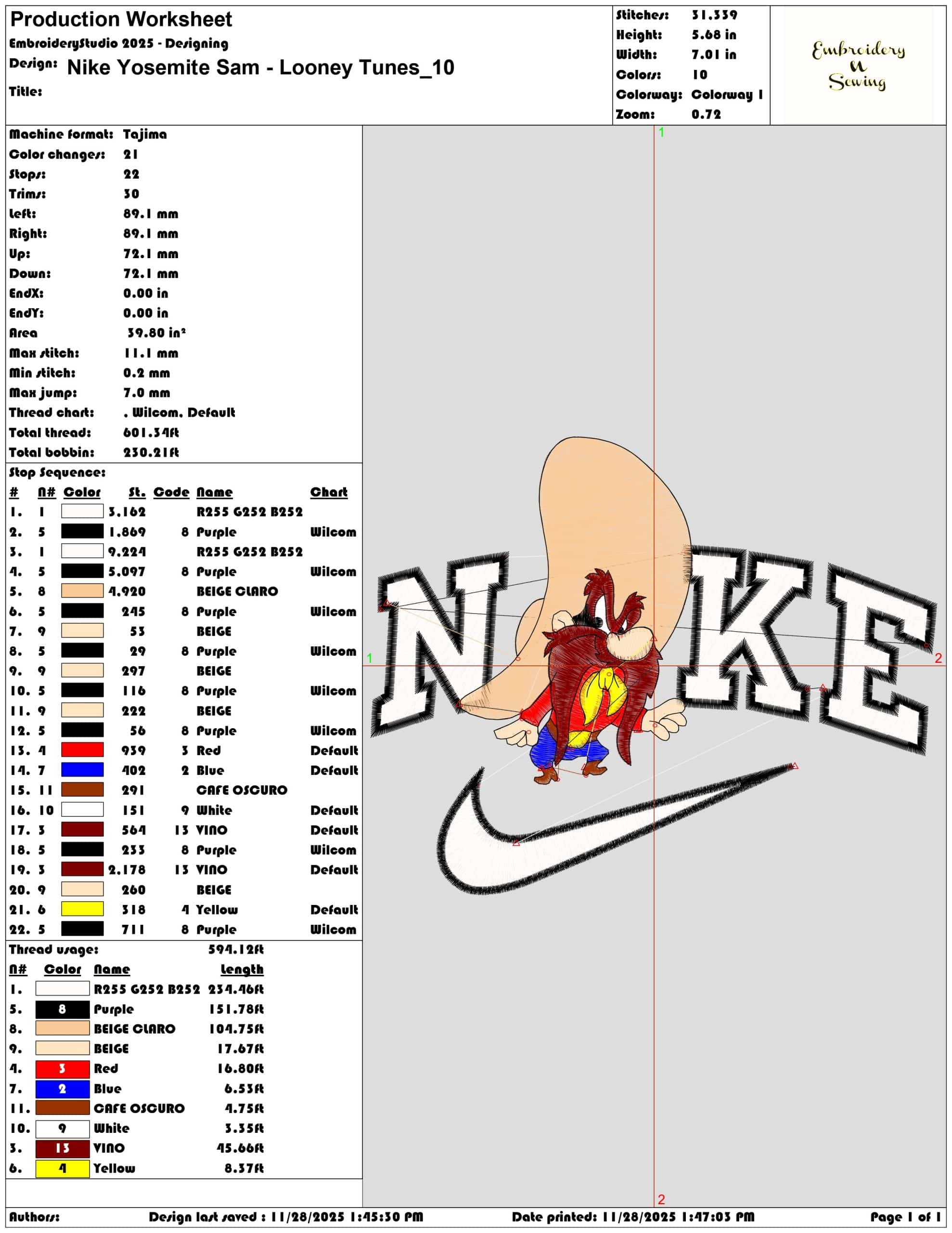 Nike Yosemite Sam Looney Tunes - Elegant embroidery design file - instant download — view 3