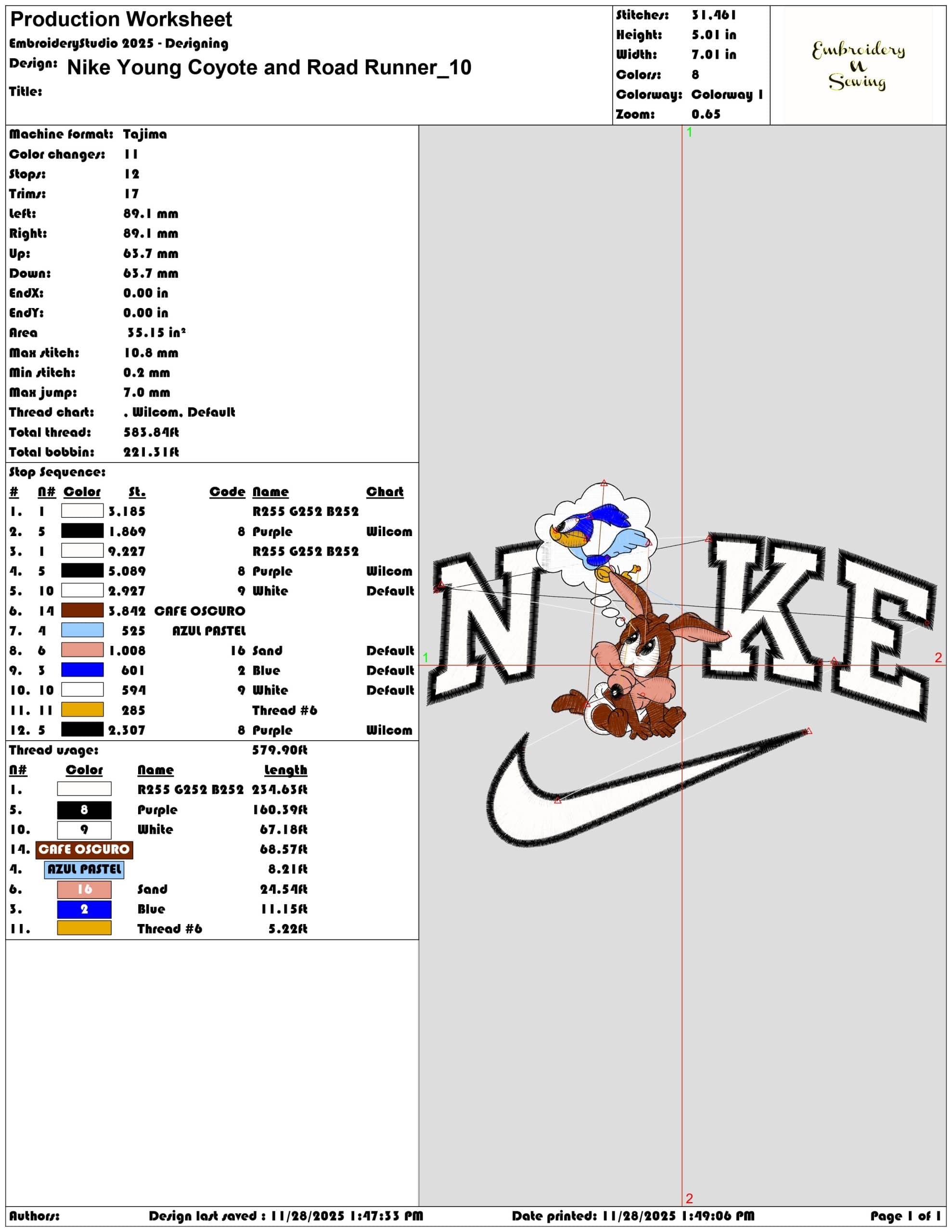 Nike Young Coyote and Road Runner - Elegant embroidery design file - instant download — view 3