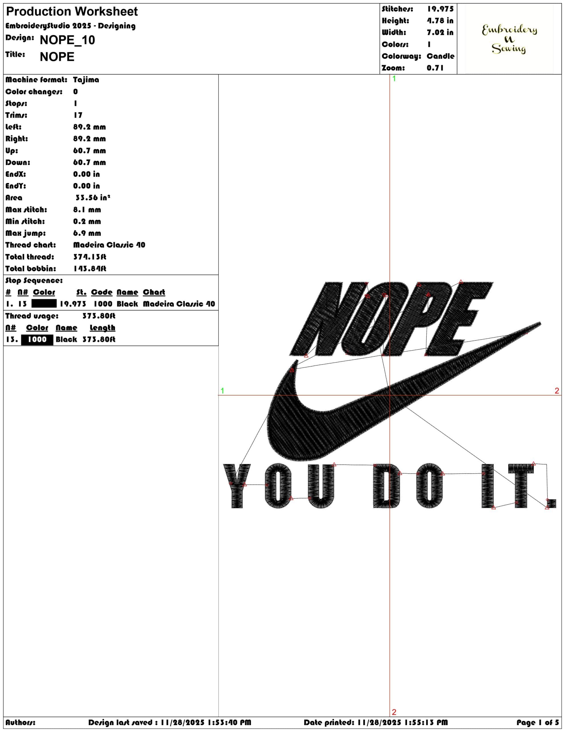 NOPE - Elegant embroidery design file - instant download — view 3