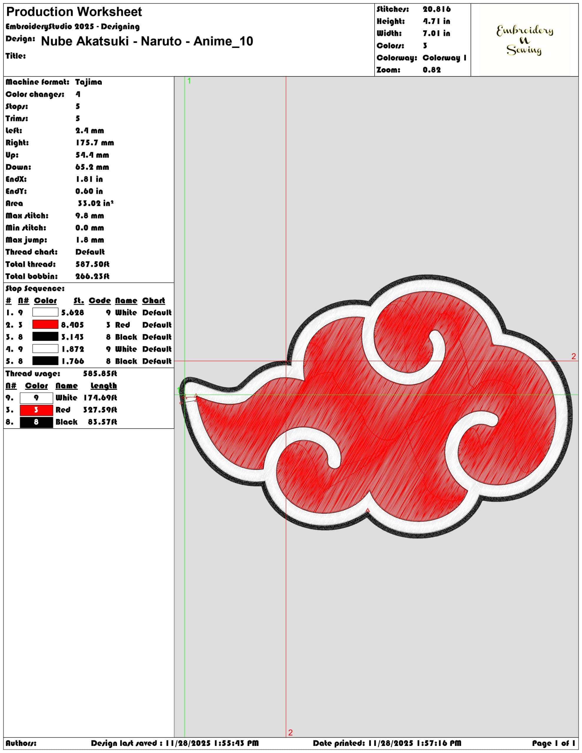 Nube Akatsuki Naruto Anime - Elegant embroidery design file - instant download — view 3