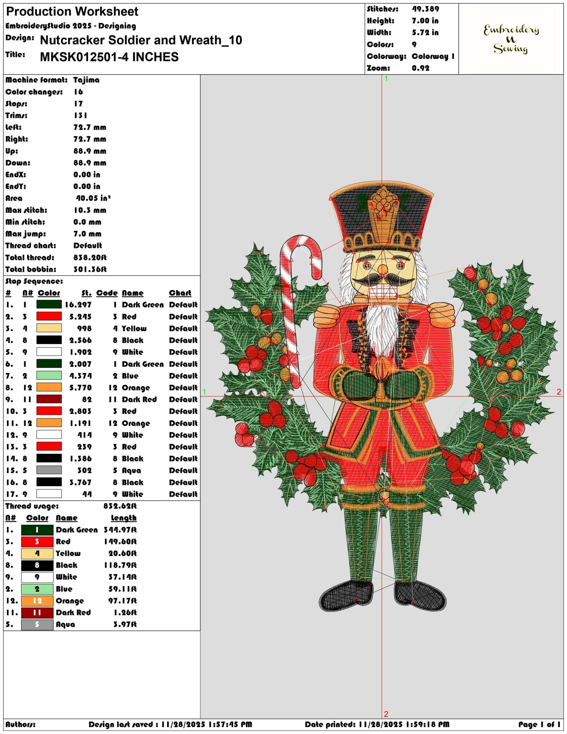 Nutcracker Soldier and Wreath - Elegant embroidery design file - instant download — view 3