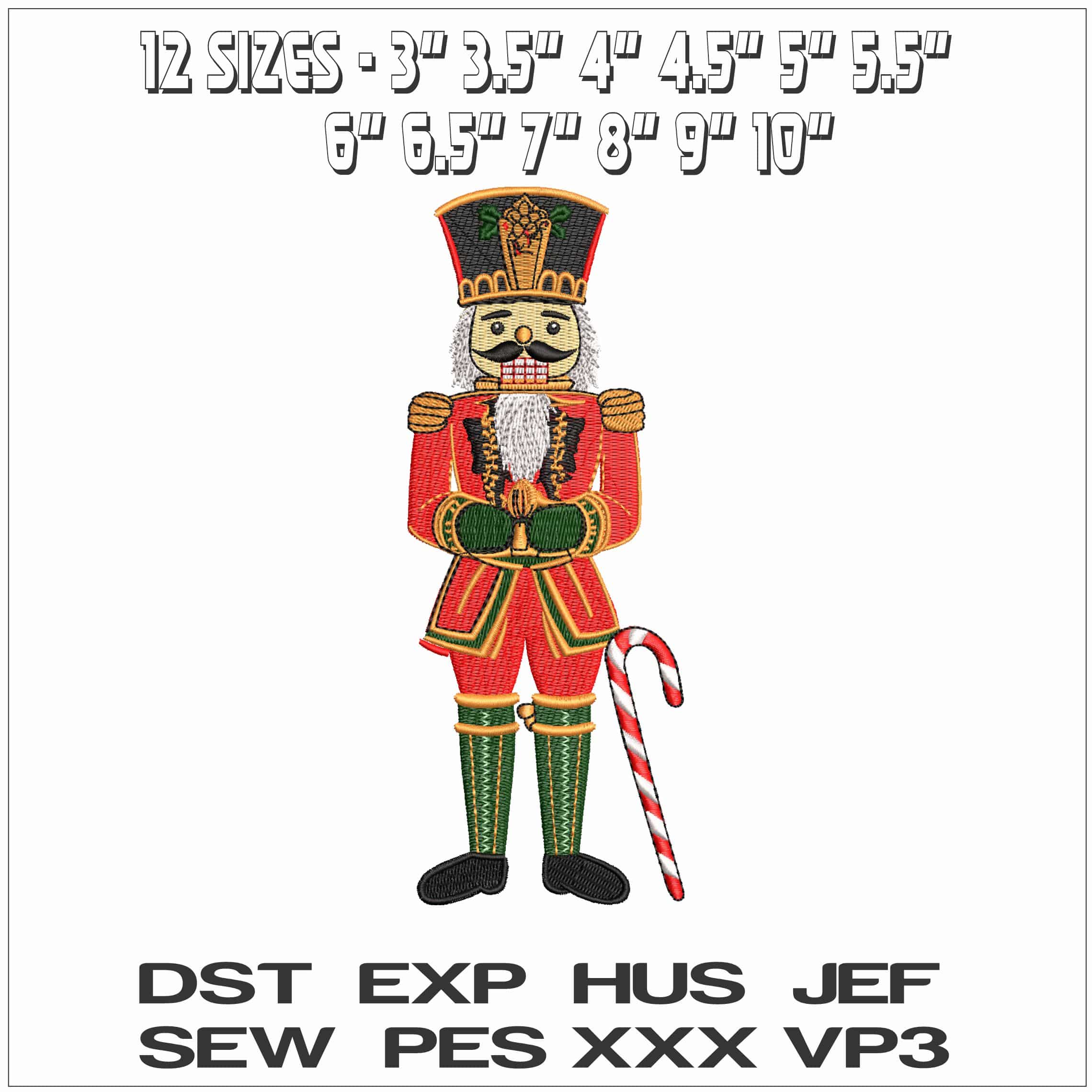 Nutcracker Soldierwith Candy Cane - Elegant embroidery design file - instant download — view 2