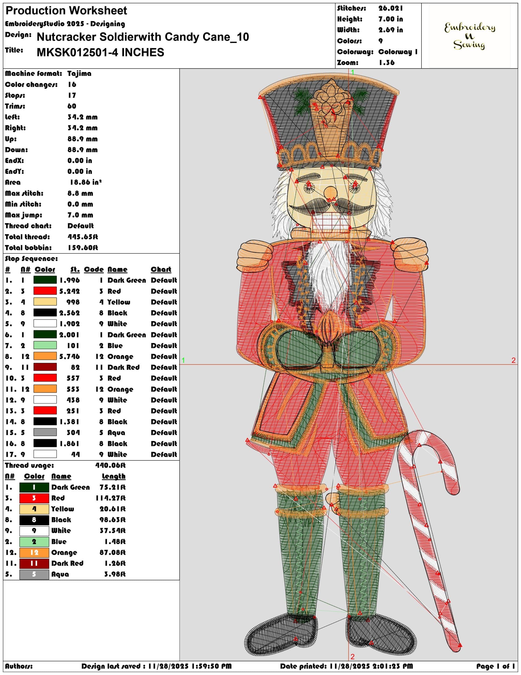 Nutcracker Soldierwith Candy Cane - Elegant embroidery design file - instant download — view 3