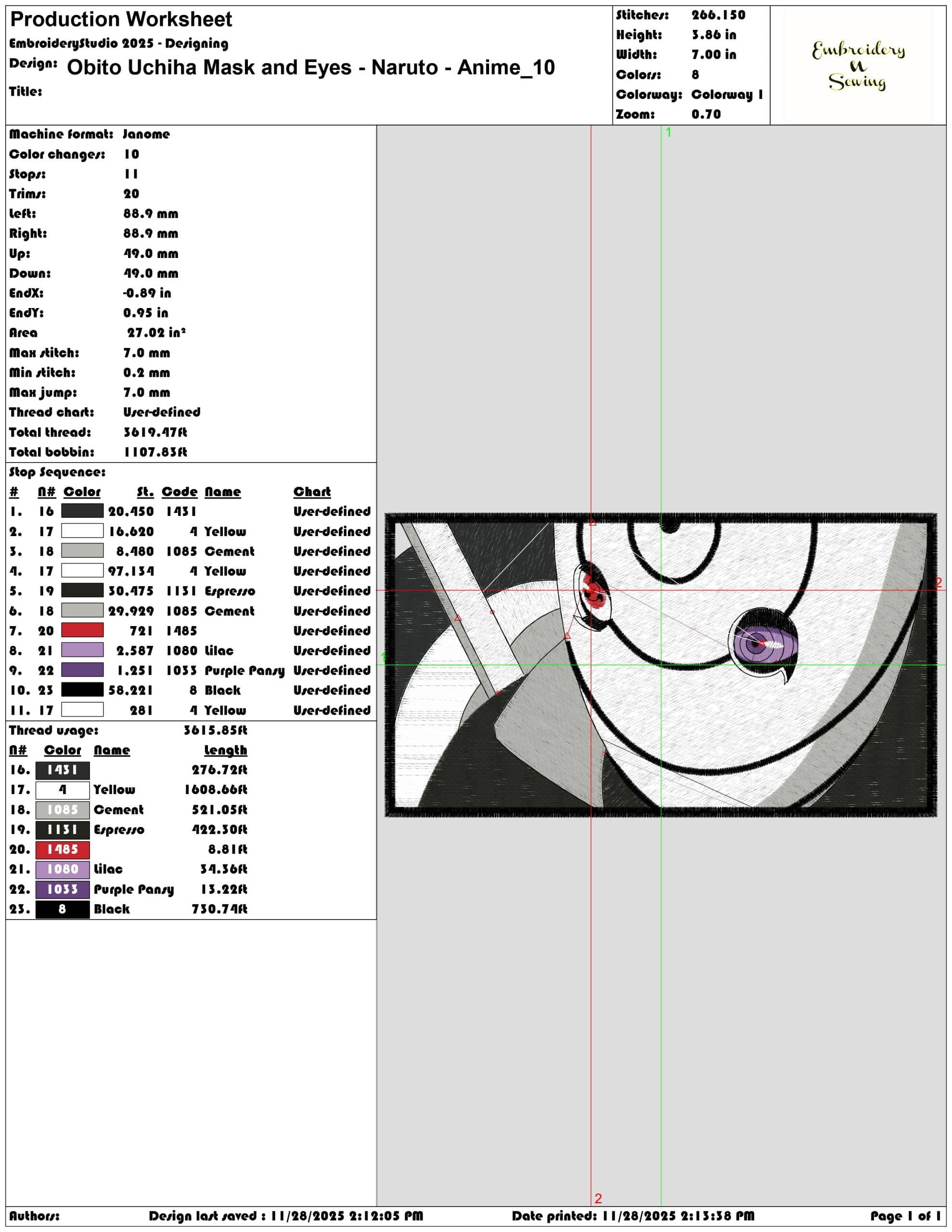 Obito Uchiha Mask and Eyes Naruto Anime - Elegant embroidery design file - instant download — view 3