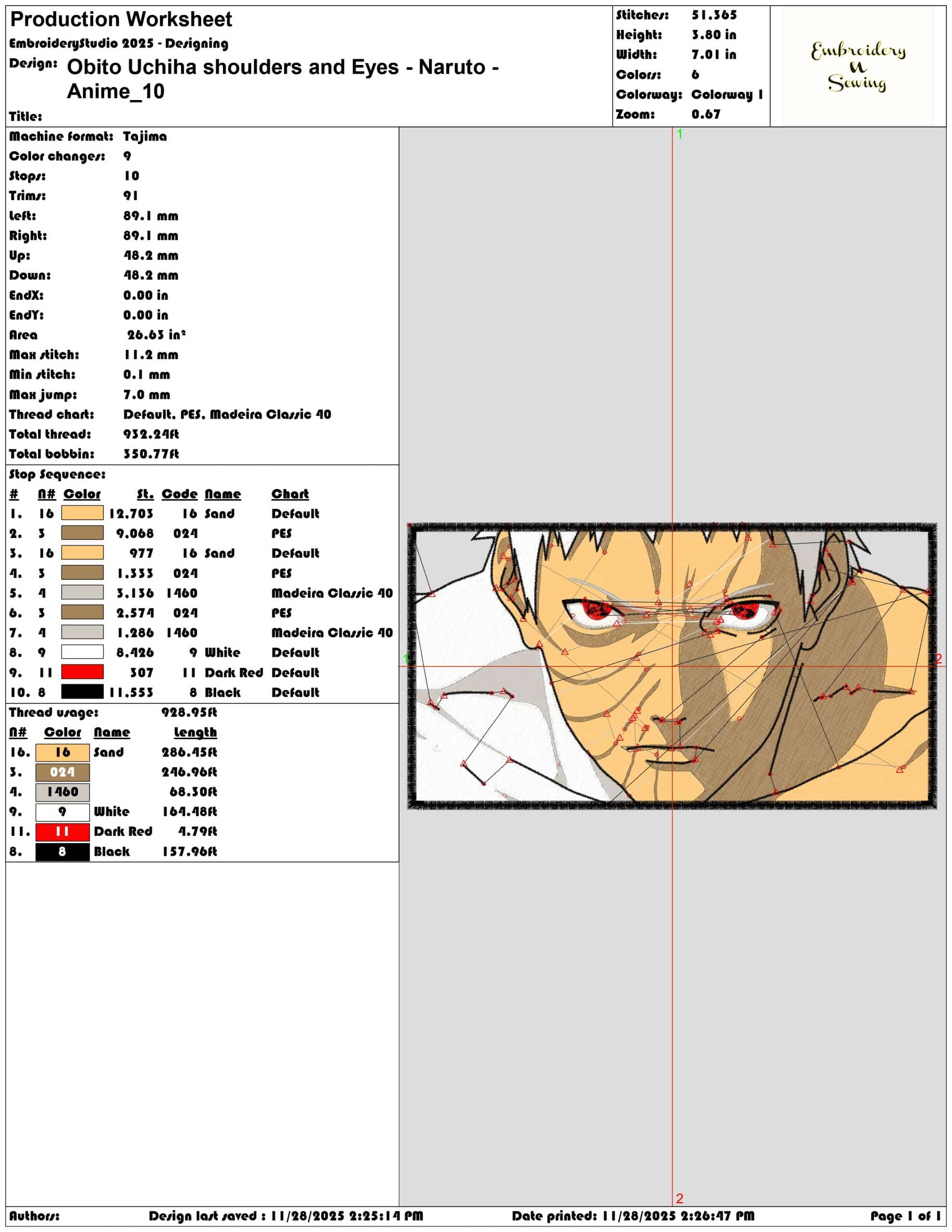 Obito Uchiha shoulders and Eyes Naruto Anime - Elegant embroidery design file - instant download — view 3