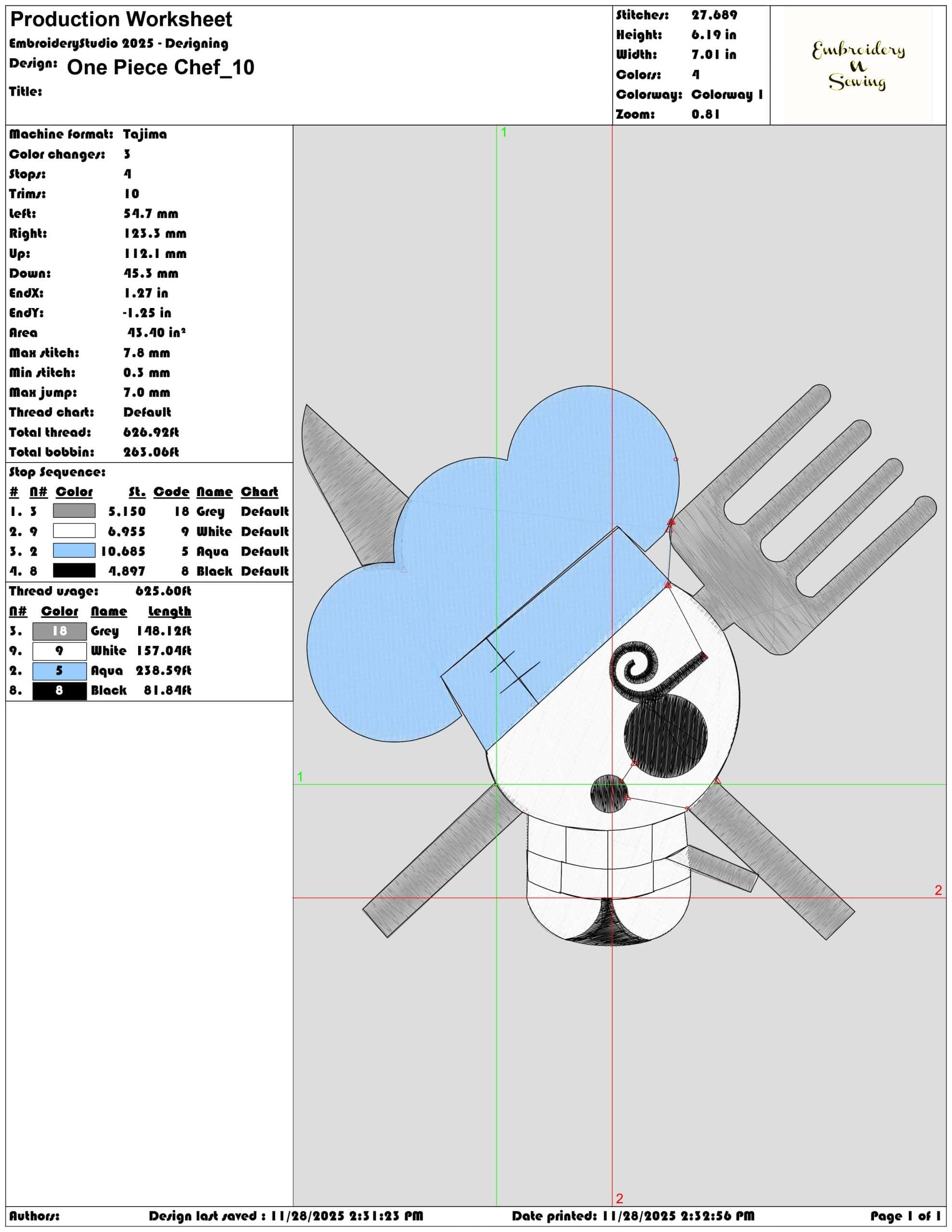 One Piece Chef - Elegant embroidery design file - instant download — view 3